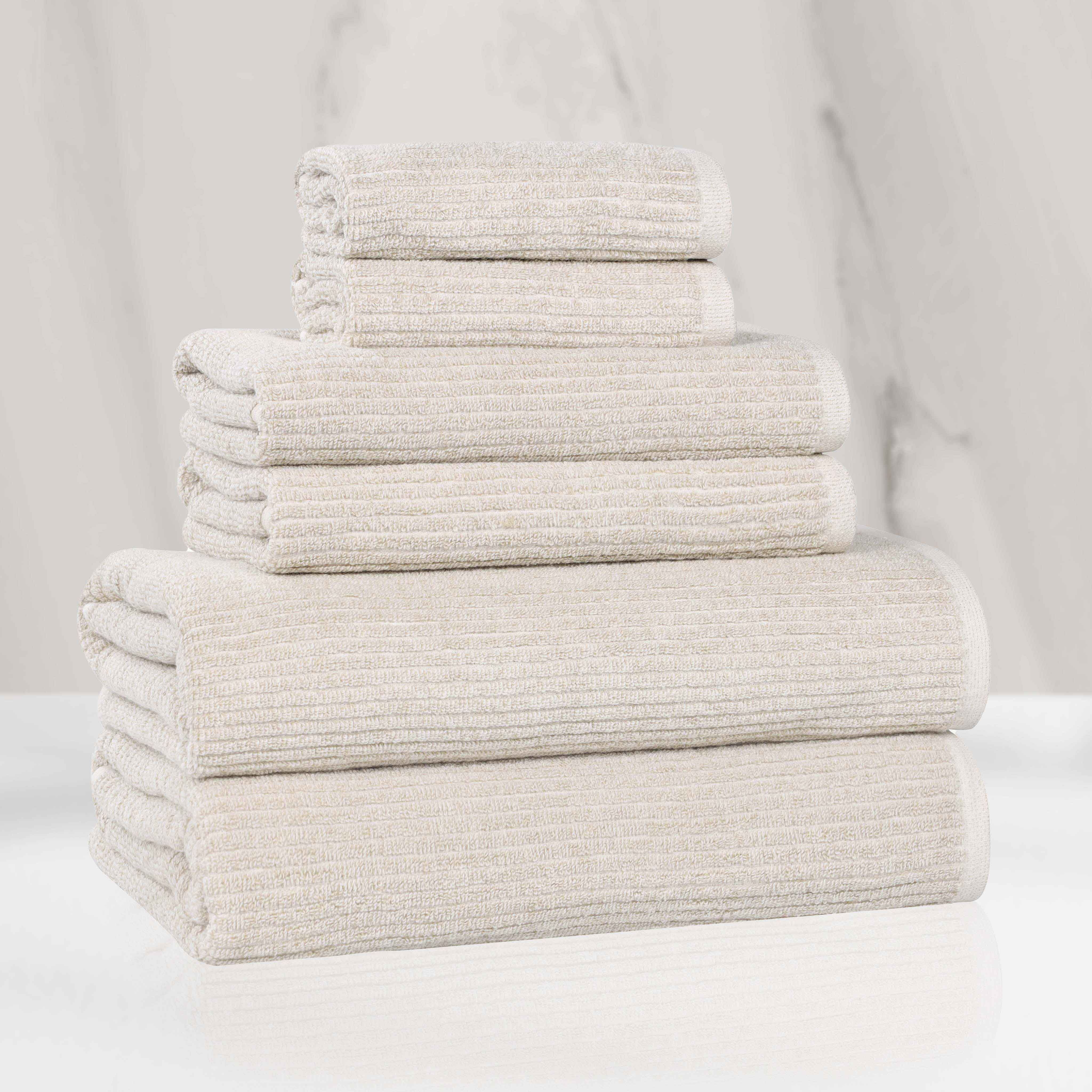 Destin Cotton Blend Medium Weight Textured Ribbed 6 Piece Towel Set - Towel Set by Superior