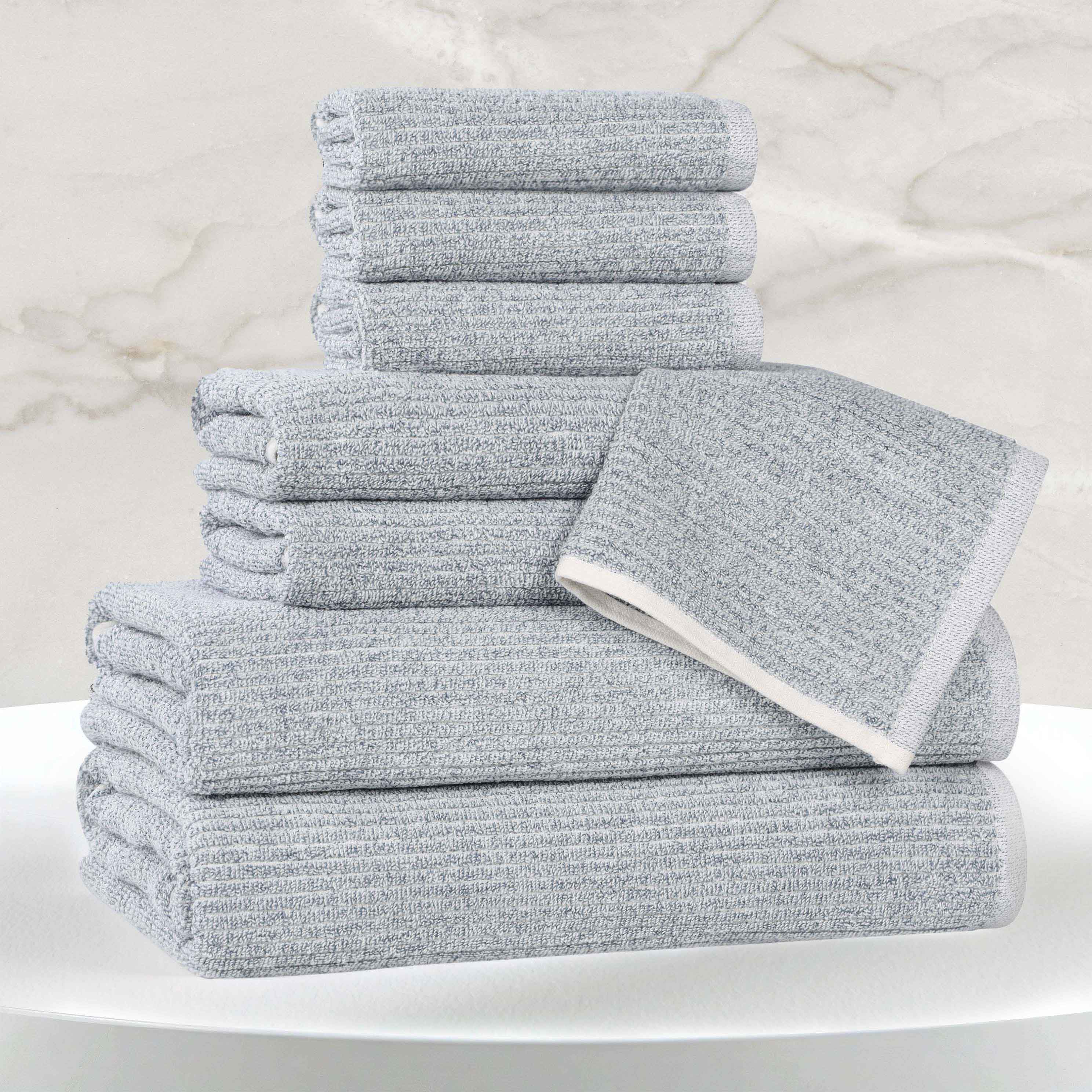 Destin Cotton Blend Medium Weight Textured Ribbed 8 Piece Towel Set - Towel Set by Superior Brand