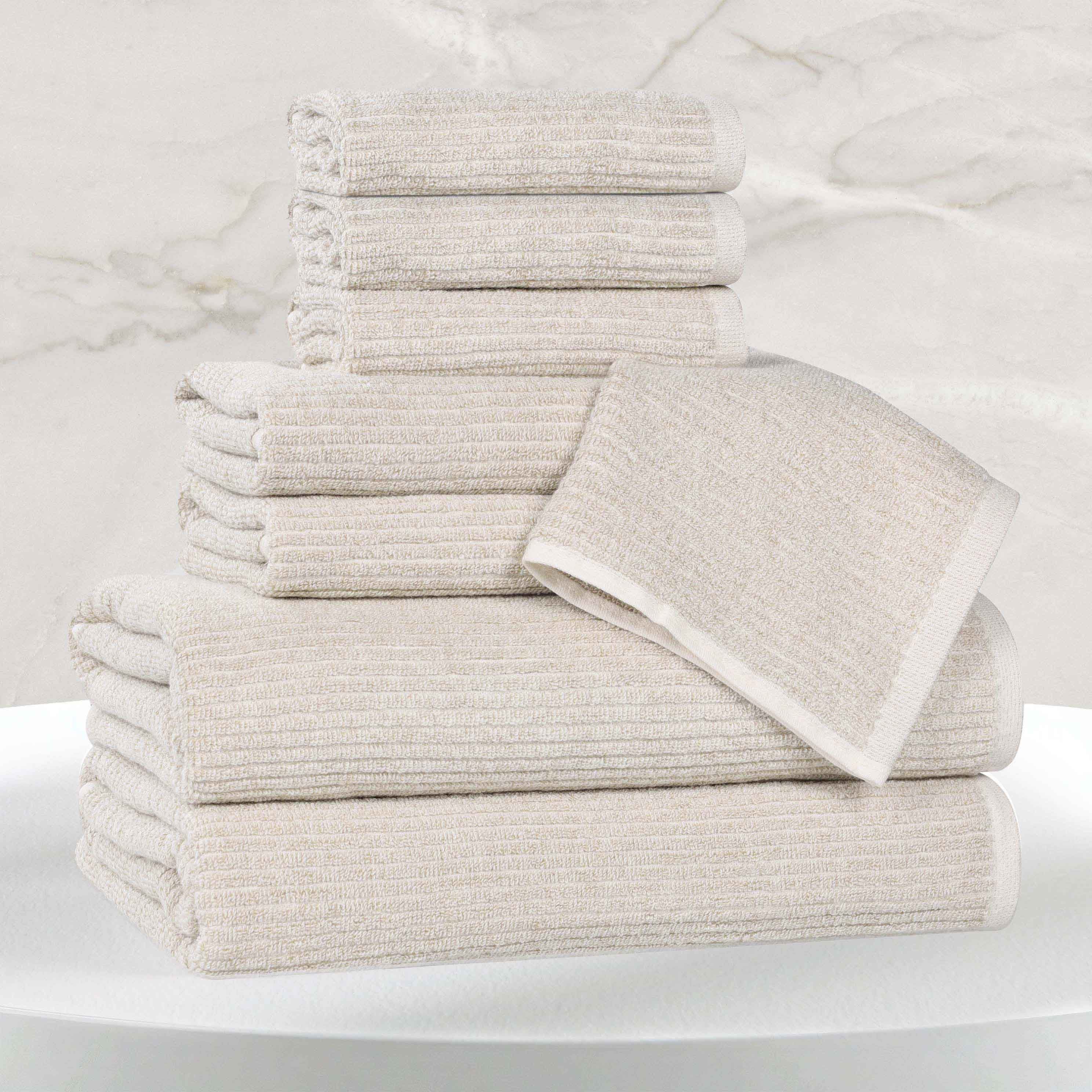 Destin Cotton Blend Medium Weight Textured Ribbed 8 Piece Towel Set - Towel Set by Superior Brand