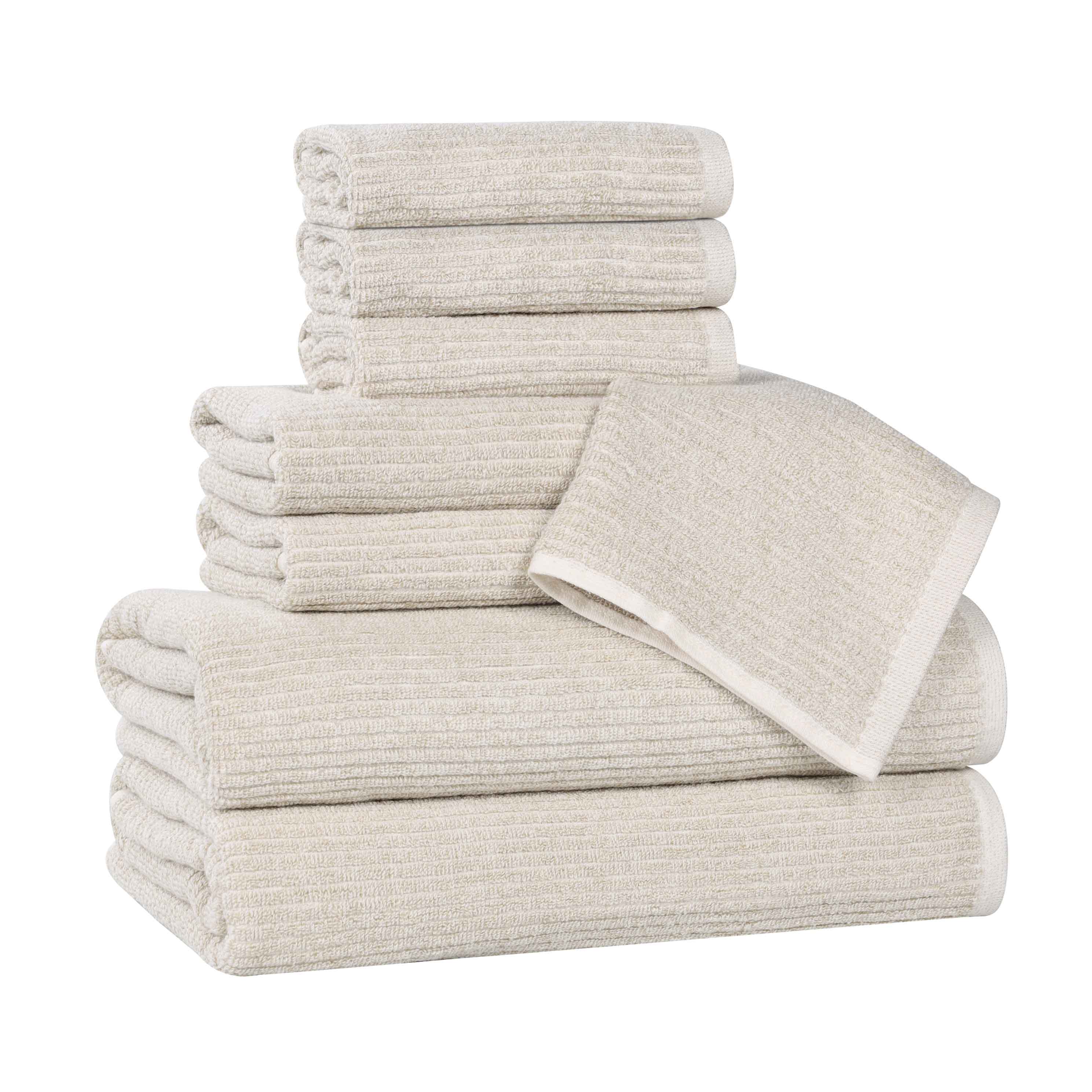Destin Cotton Blend Medium Weight Textured Ribbed 8 Piece Towel Set - Towel Set by Superior Brand