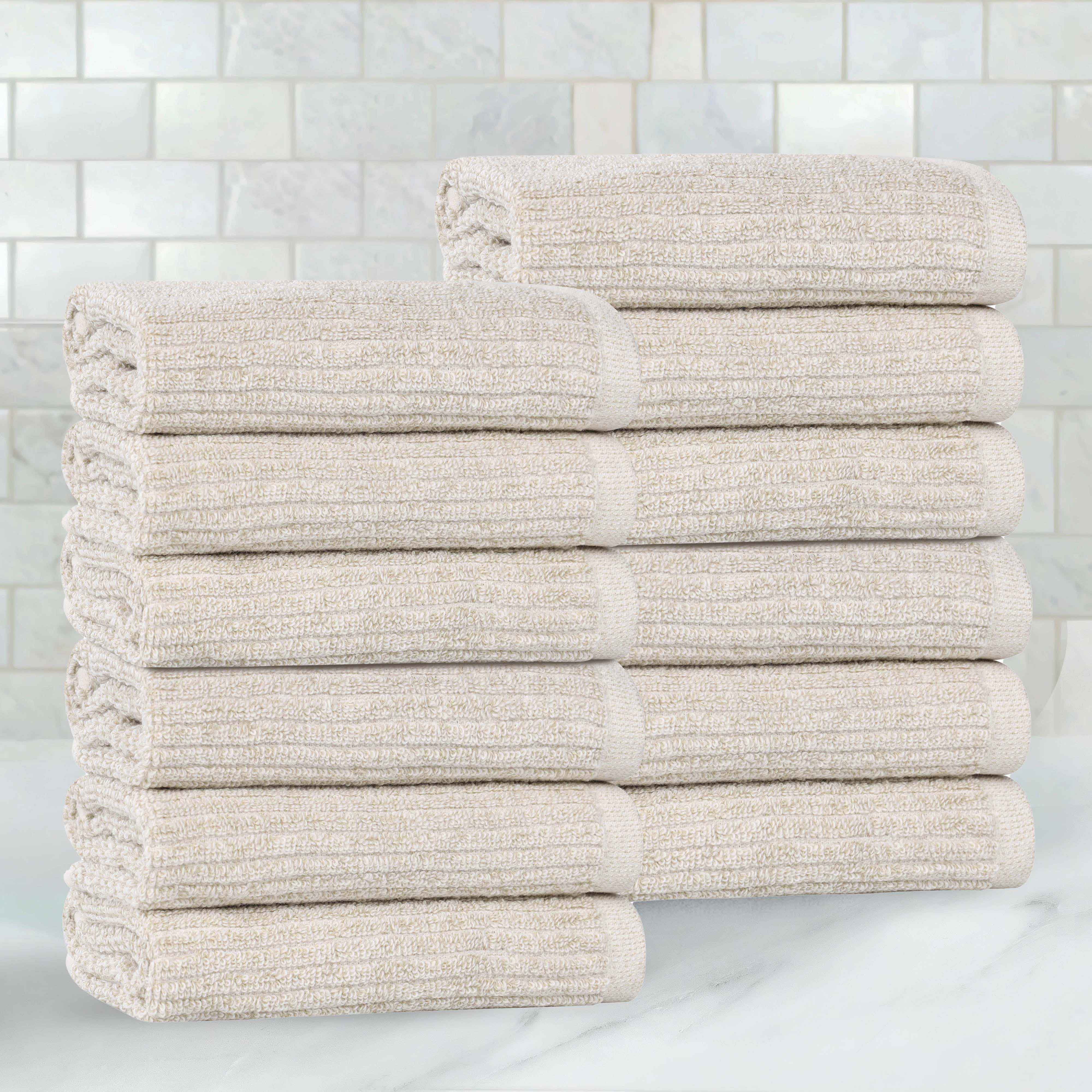 Destin Cotton Blend Textured Ribbed Face Towels Washcloths, Set of 12 - Face Towel by Superior Brand