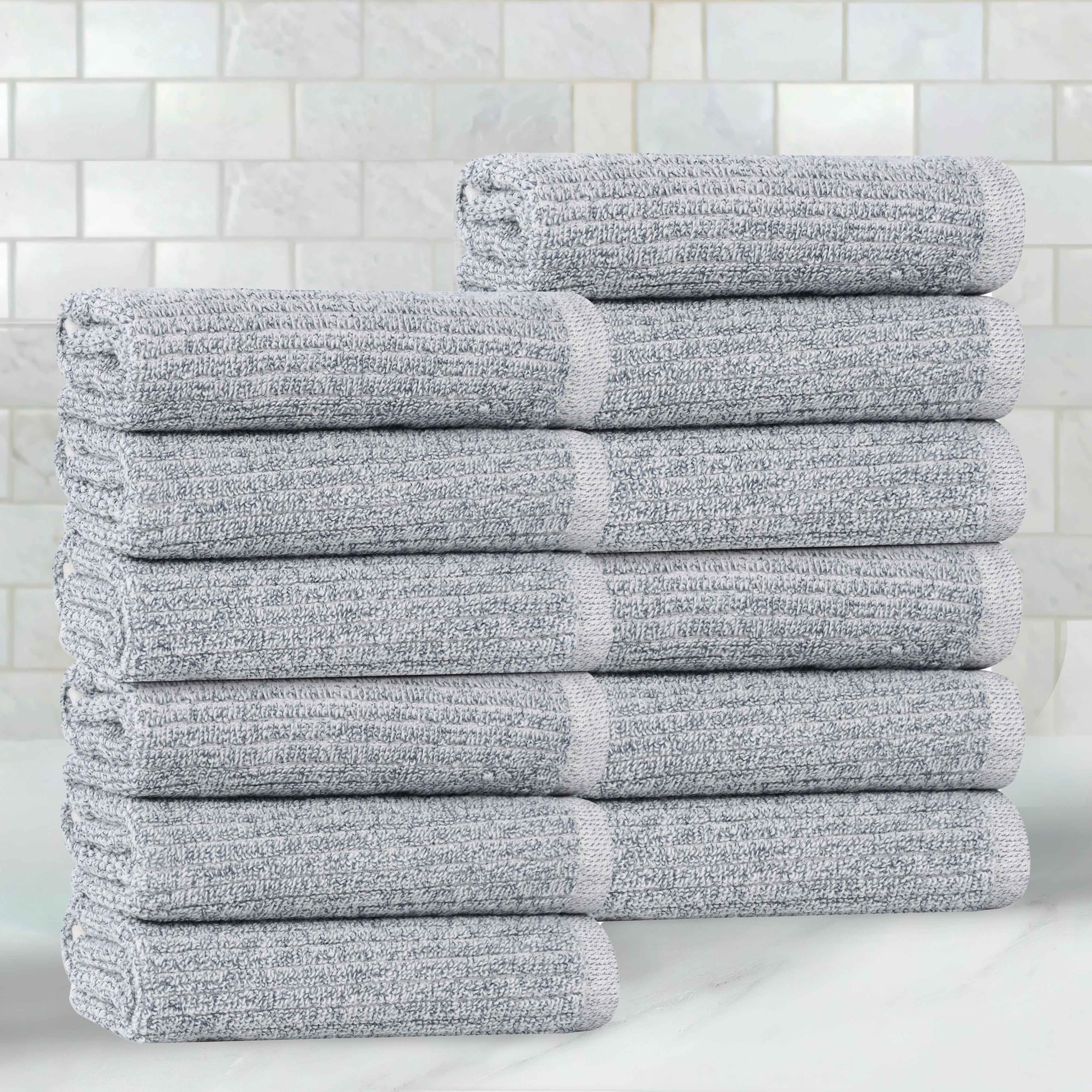 Destin Cotton Blend Textured Ribbed Face Towels Washcloths, Set of 12 - Face Towel by Superior Brand