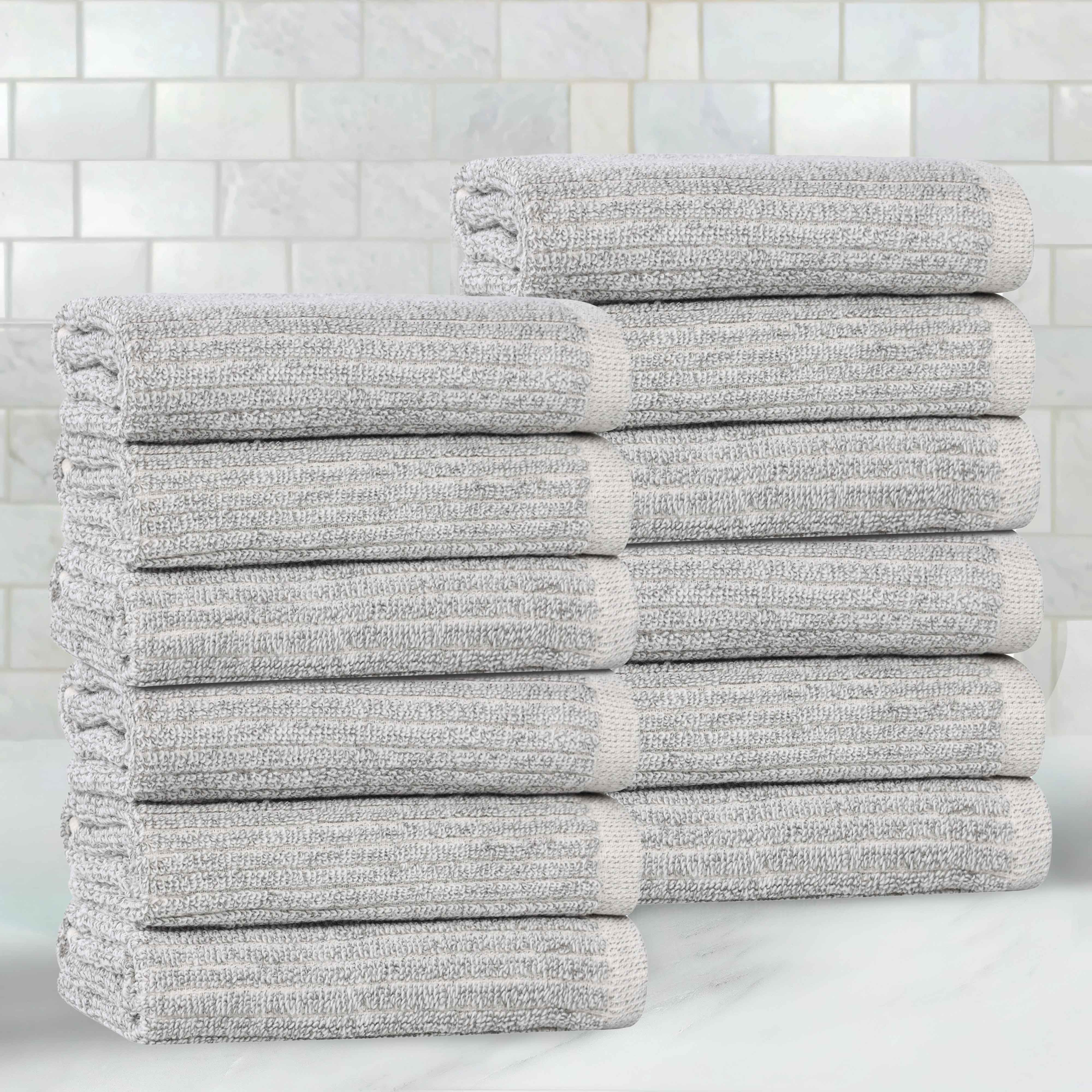 Destin Cotton Blend Textured Ribbed Face Towels Washcloths, Set of 12 - Face Towel by Superior Brand