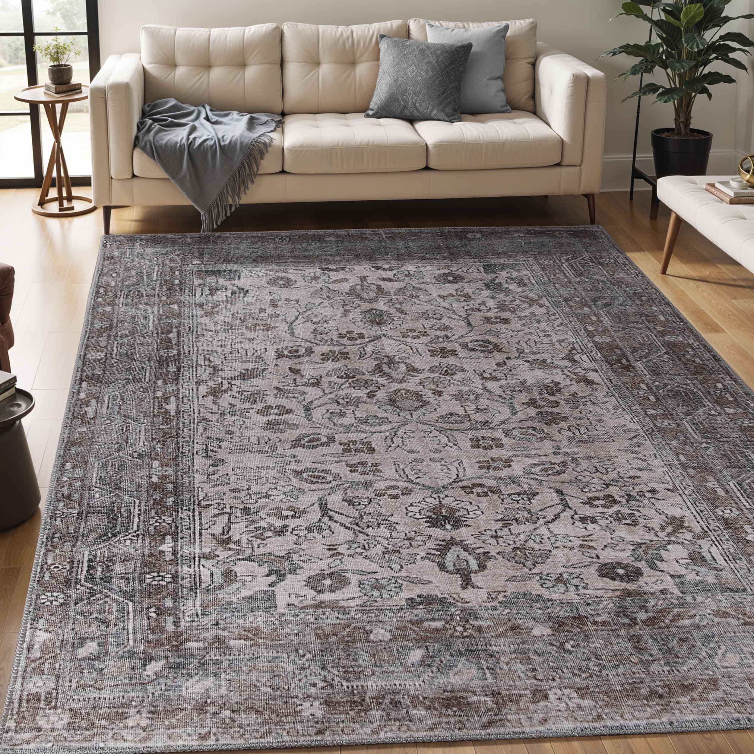 Distressed Floral Medallion Indoor Area Rug - Rugs by Superior