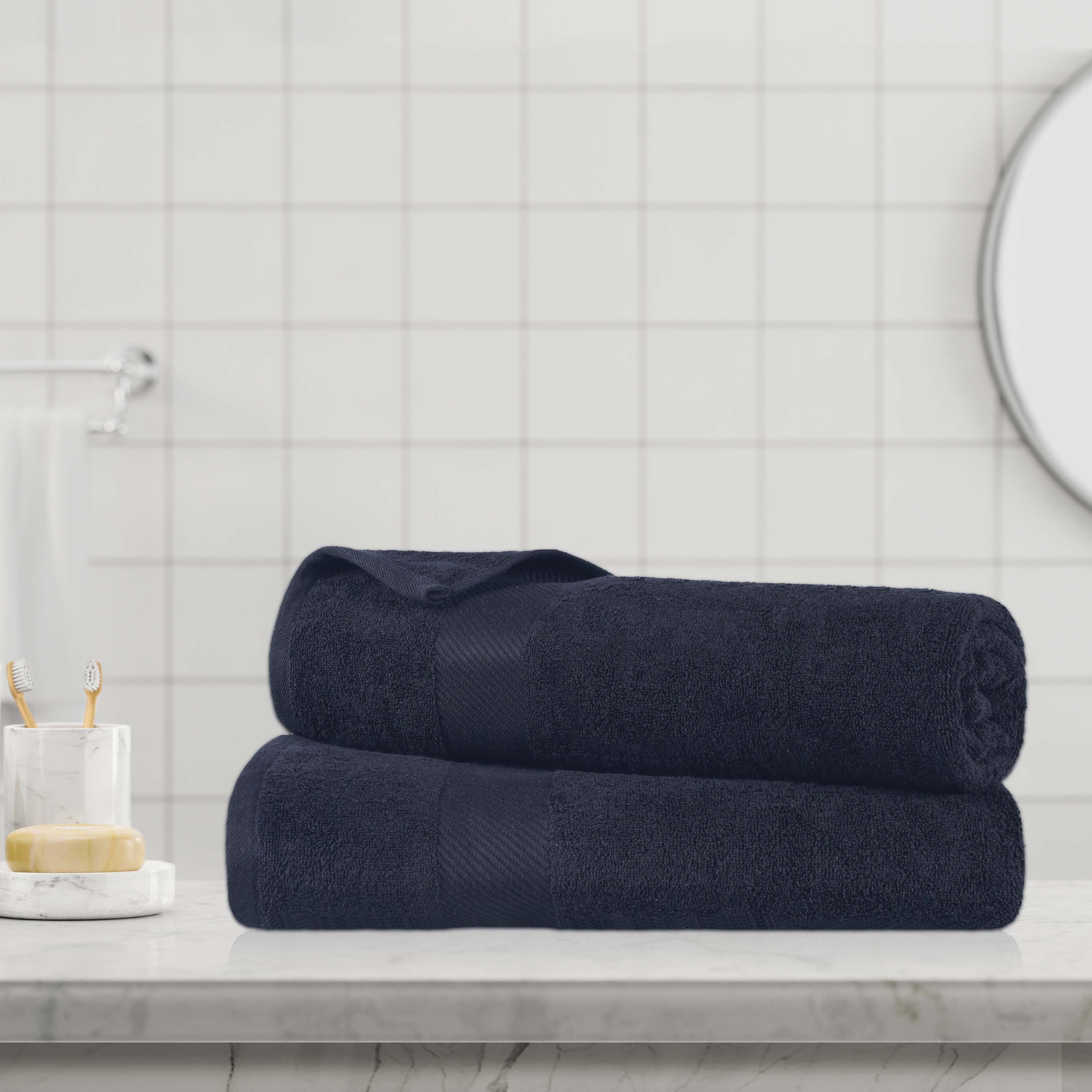 Egyptian Cotton Dobby Border Medium Weight 2 Piece Bath Sheet Set - Bath Sheets by Superior Brand