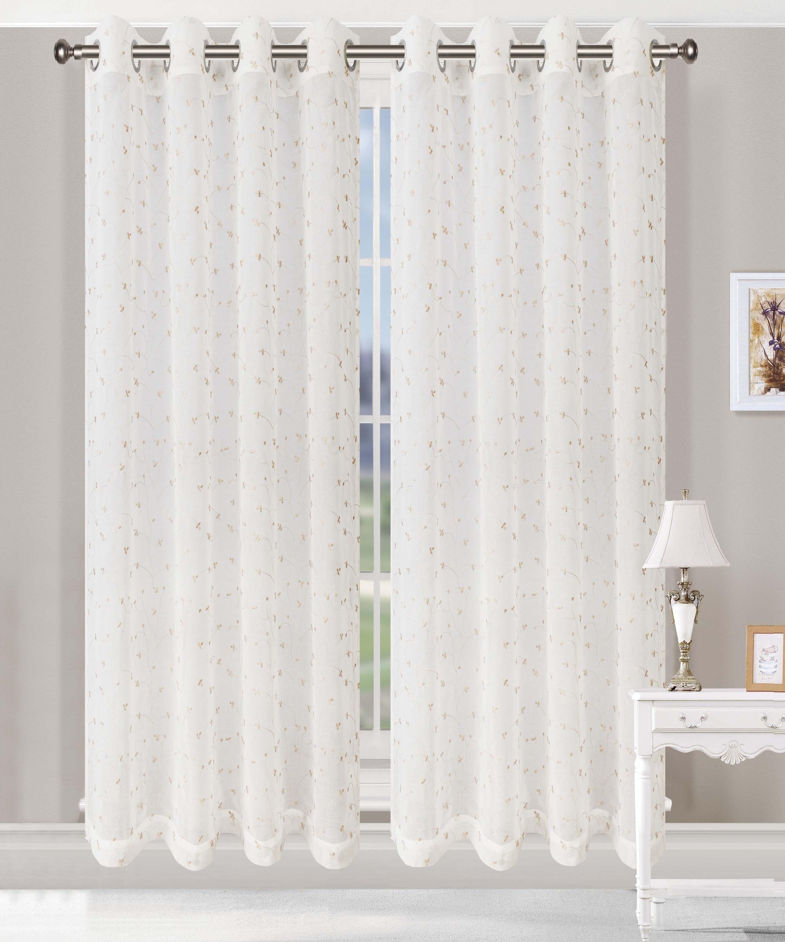 Embroidered Delicate Flower Sheer Grommet Curtain Panel Set - Sheer Curtains by Superior Brand