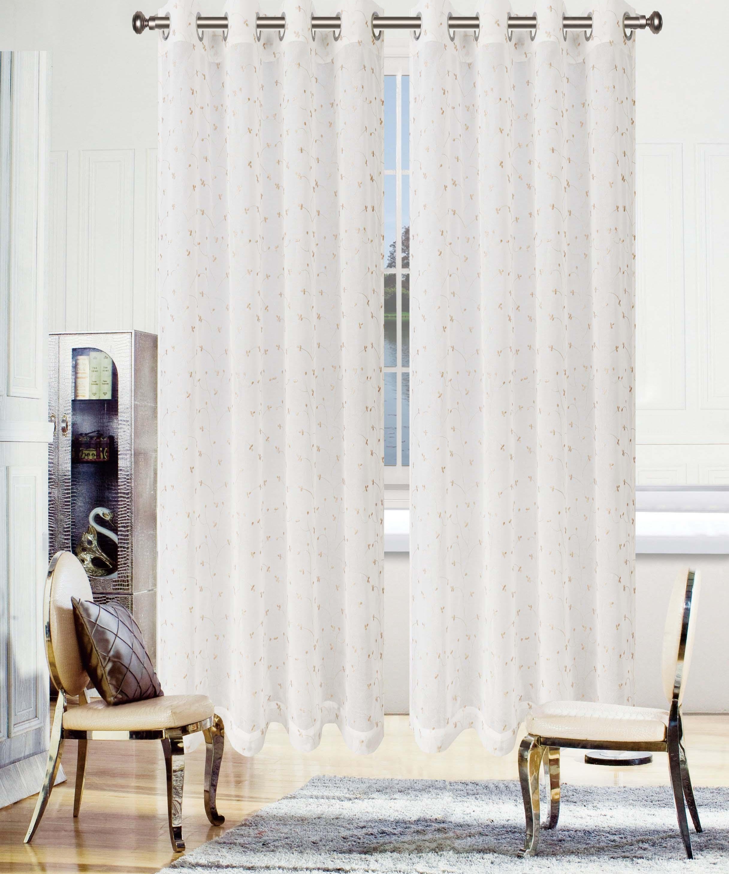 Embroidered Delicate Flower Sheer Grommet Curtain Panel Set - Sheer Curtains by Superior Brand