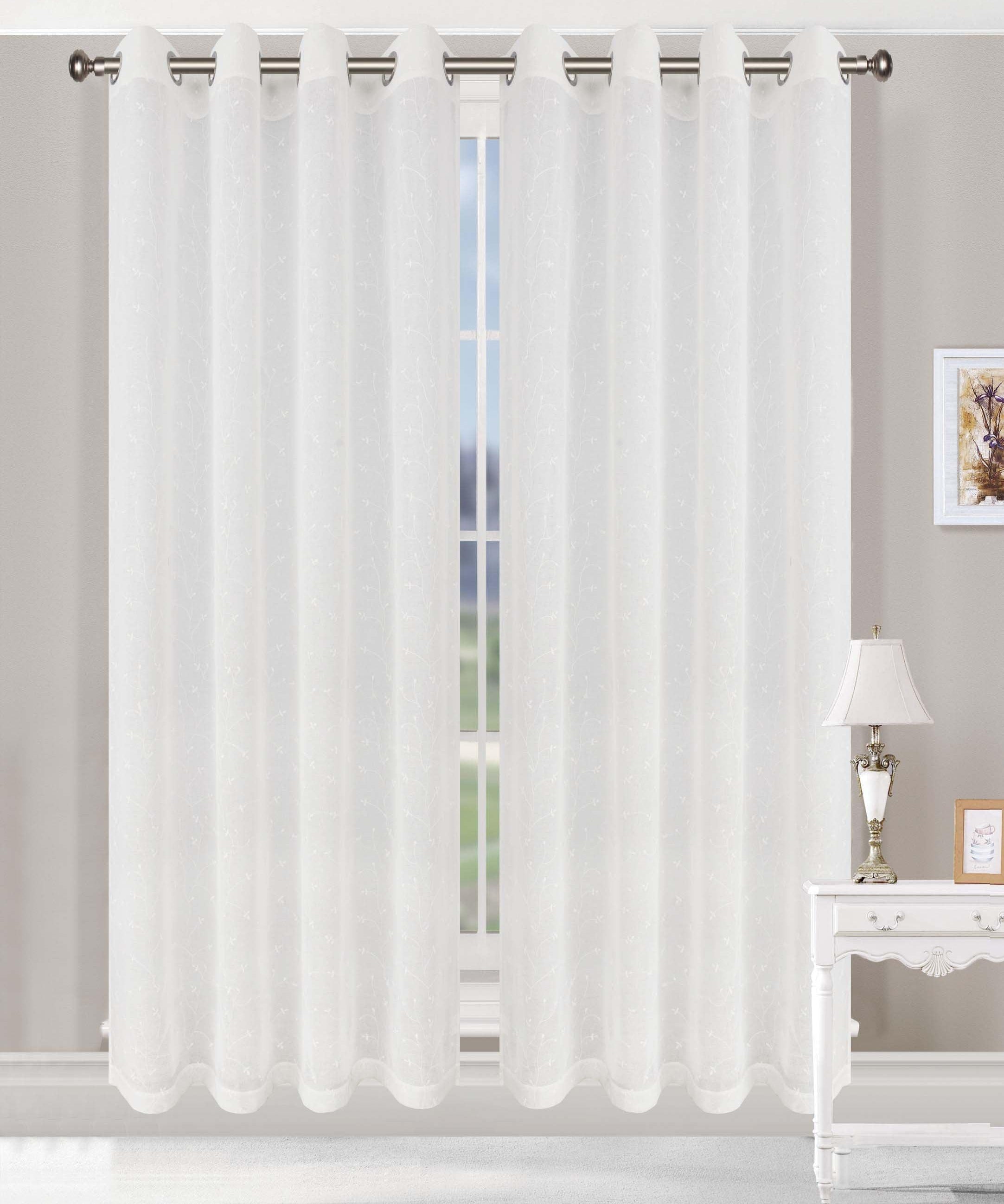Embroidered Delicate Flower Sheer Grommet Curtain Panel Set - Sheer Curtains by Superior Brand