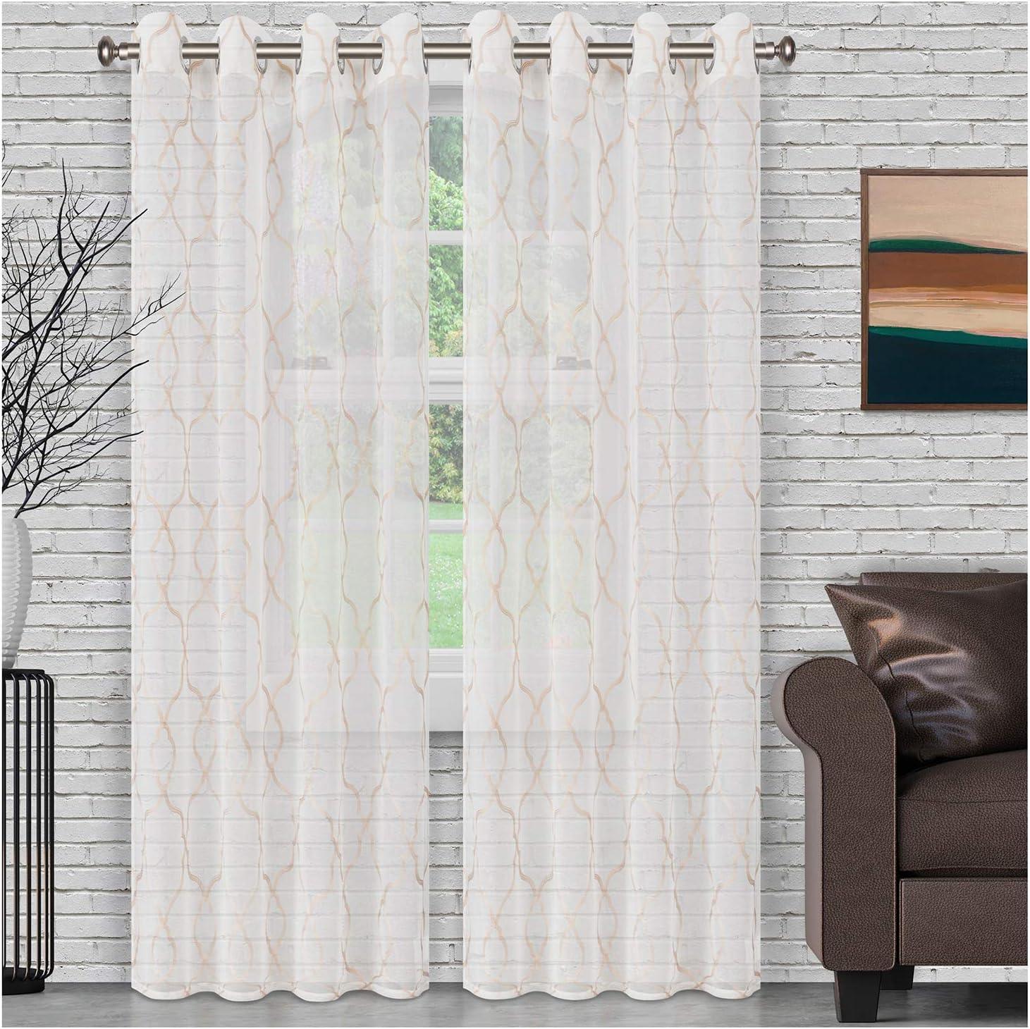 Embroidered Lattice Grommet Sheer Curtain Panel Set - Sheer Curtains by Superior Brand