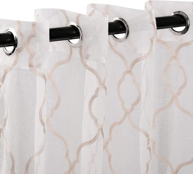 Embroidered Lattice Grommet Sheer Curtain Panel Set - Sheer Curtains by Superior Brand