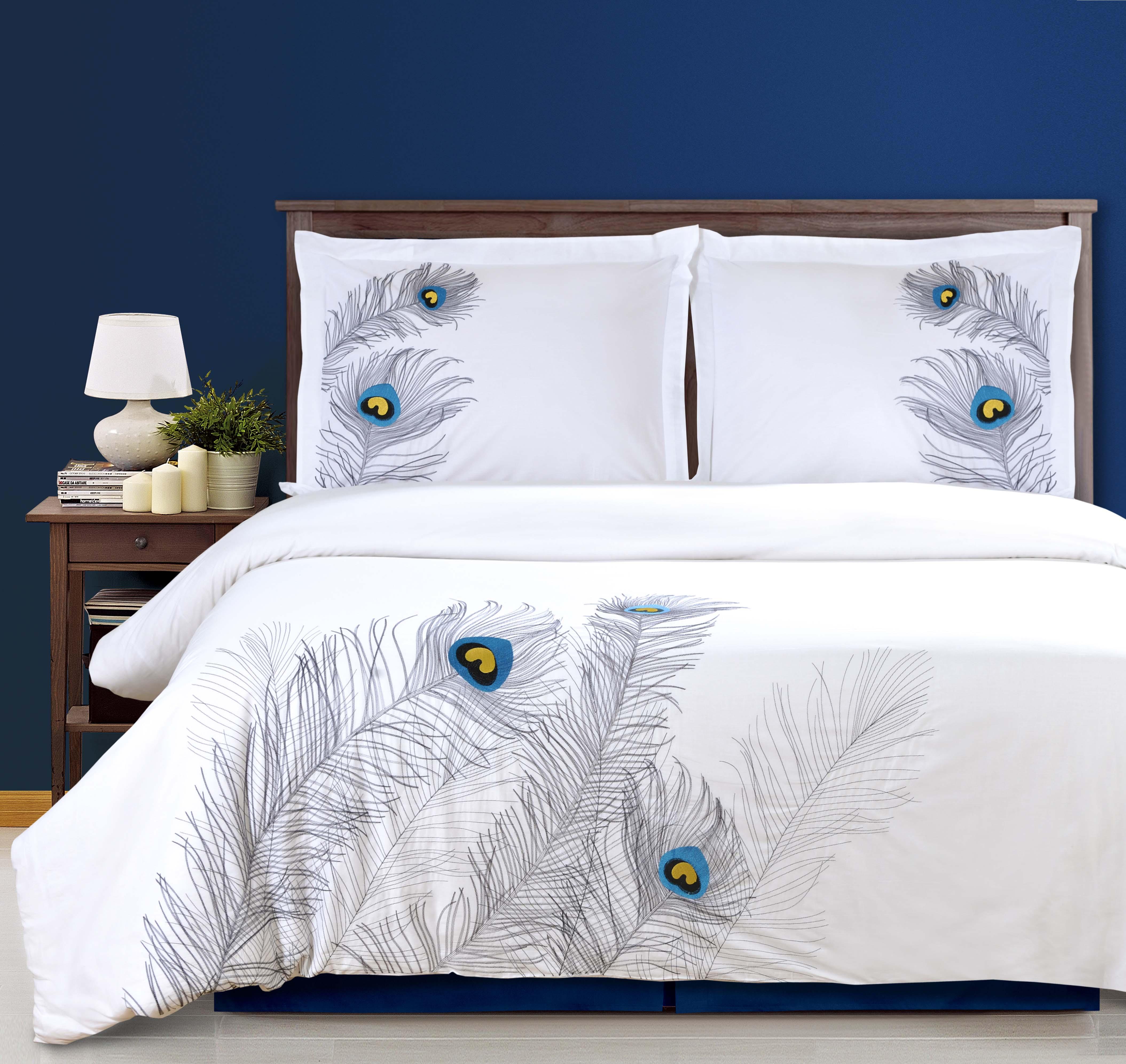 100% Cotton Peacock Embroidered Duvet Cover Set - Duvet Cover Set by Superior Brand