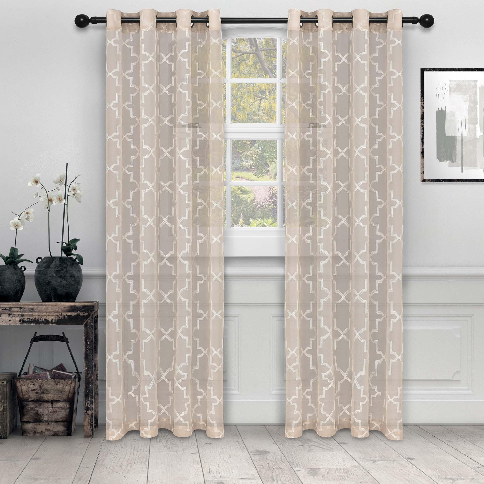 Embroidered Quatrefoil Semi Sheer 2 Piece Curtain Panel Set - Semi Sheer Curtains by Superior Brand