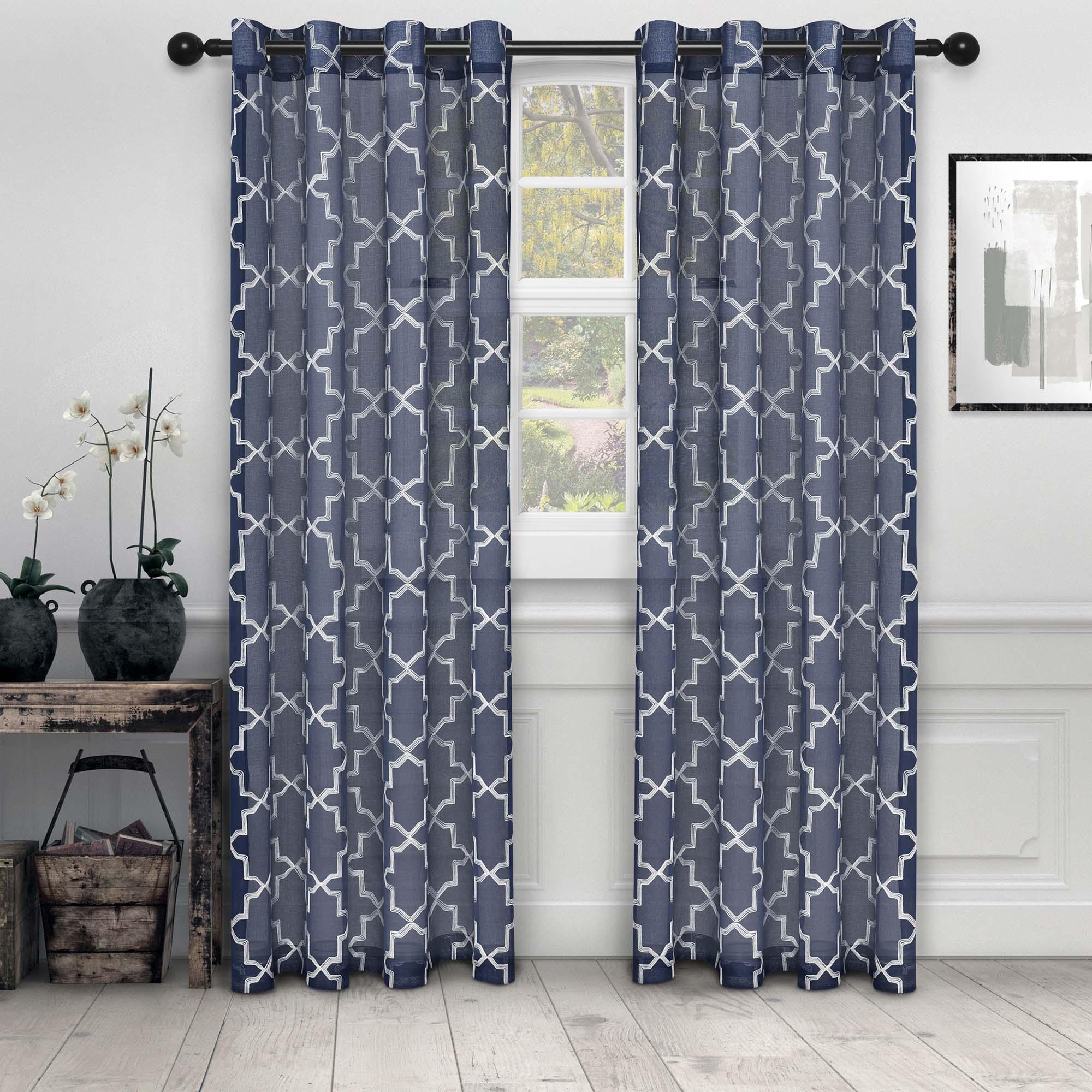 Embroidered Quatrefoil Semi Sheer 2 Piece Curtain Panel Set - Semi Sheer Curtains by Superior Brand