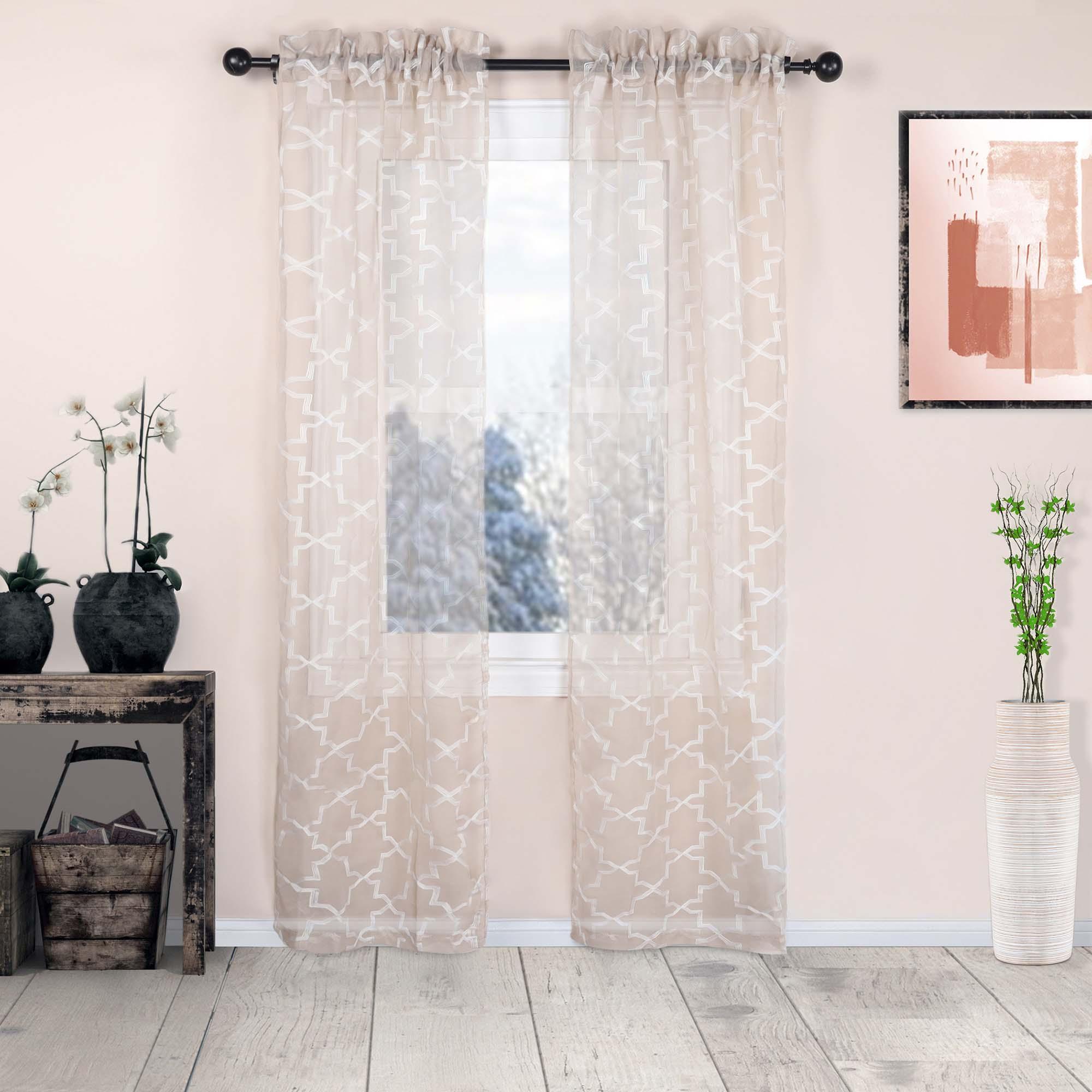 Embroidered Quatrefoil Semi Sheer 2 Piece Curtain Panel Set - Semi Sheer Curtains by Superior Brand