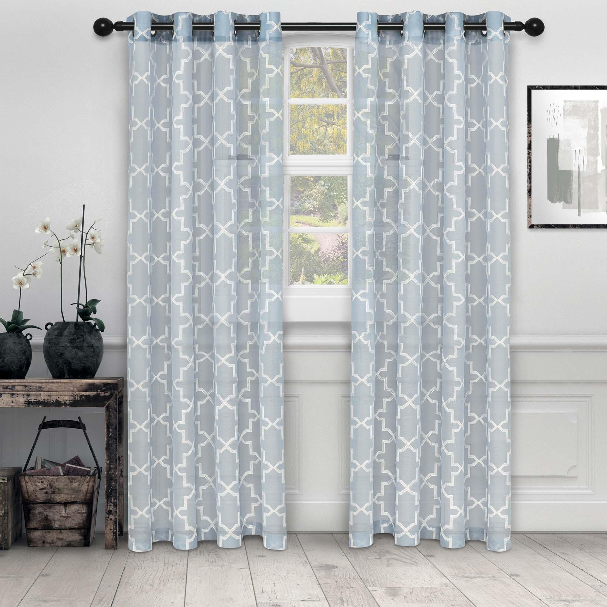 Embroidered Quatrefoil Semi Sheer 2 Piece Curtain Panel Set - Semi Sheer Curtains by Superior Brand