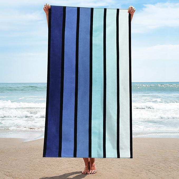 Faded Stripe Cotton Oversized Cotton 4 Piece Beach Towel Set - Beach Towel by Superior