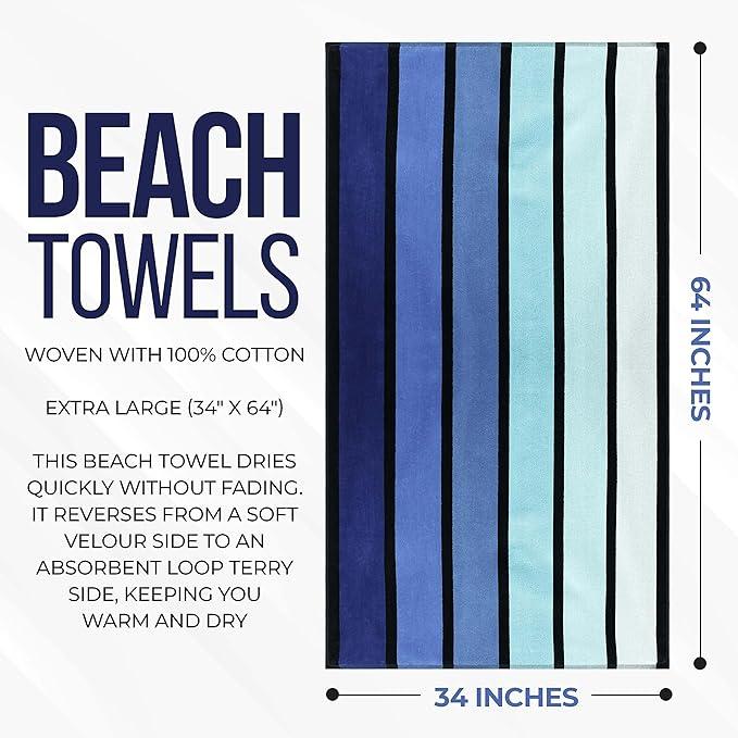 Faded Stripe Cotton Oversized Cotton 4 Piece Beach Towel Set - Beach Towel by Superior