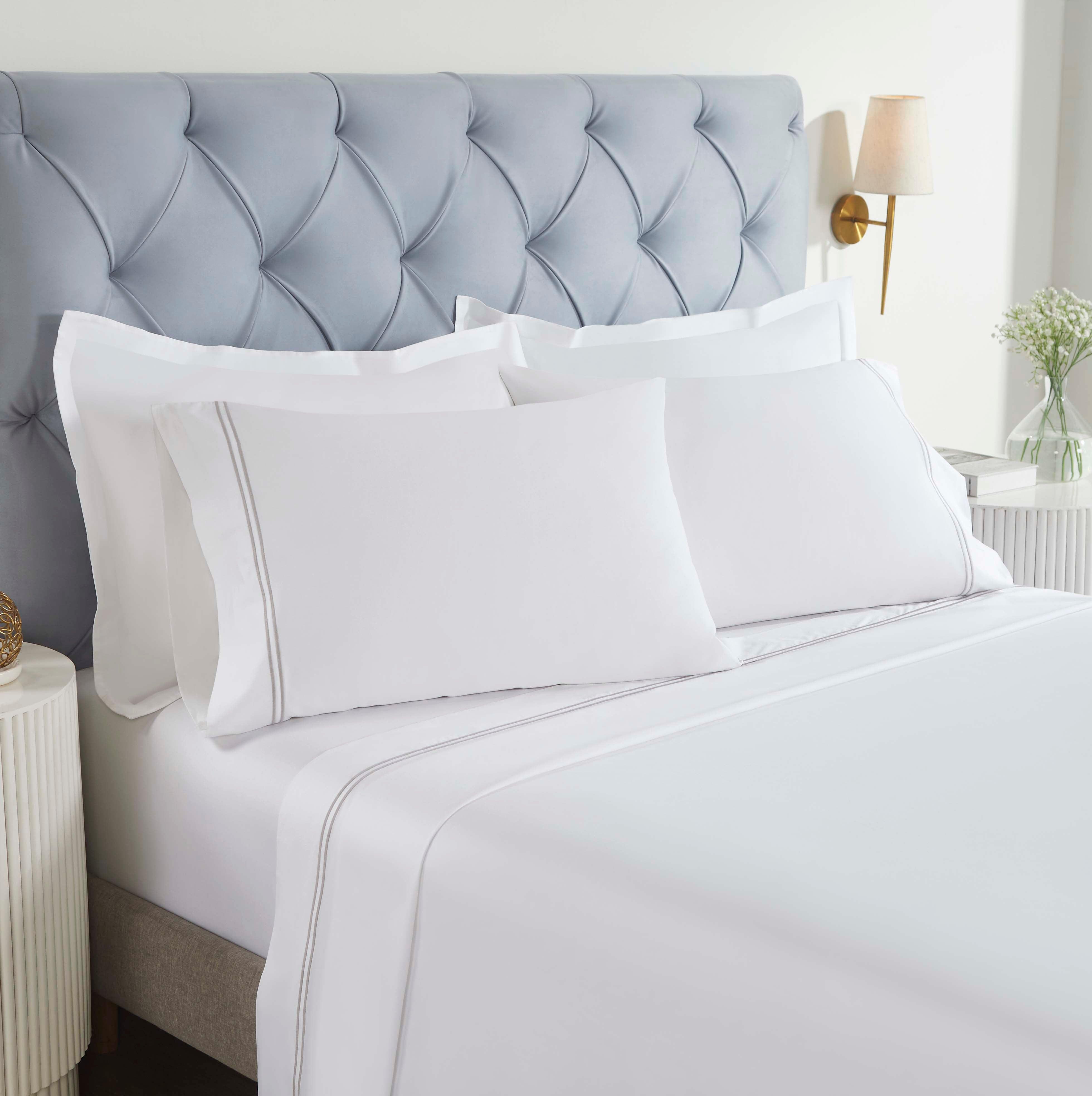 100% Cotton Bed Sheet Set Two-Line Embroidered Deep Pocket Fieldstone - Sheet Set by Superior Brand