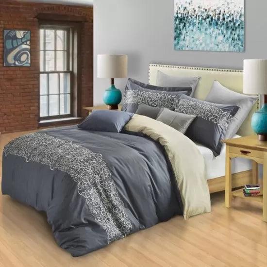Harrison Embroidered Filigree Cotton Duvet Cover Set Gray - Duvet Cover Set by Superior Brand