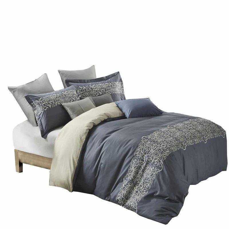 Harrison Embroidered Filigree Cotton Duvet Cover Set Gray - Duvet Cover Set by Superior Brand
