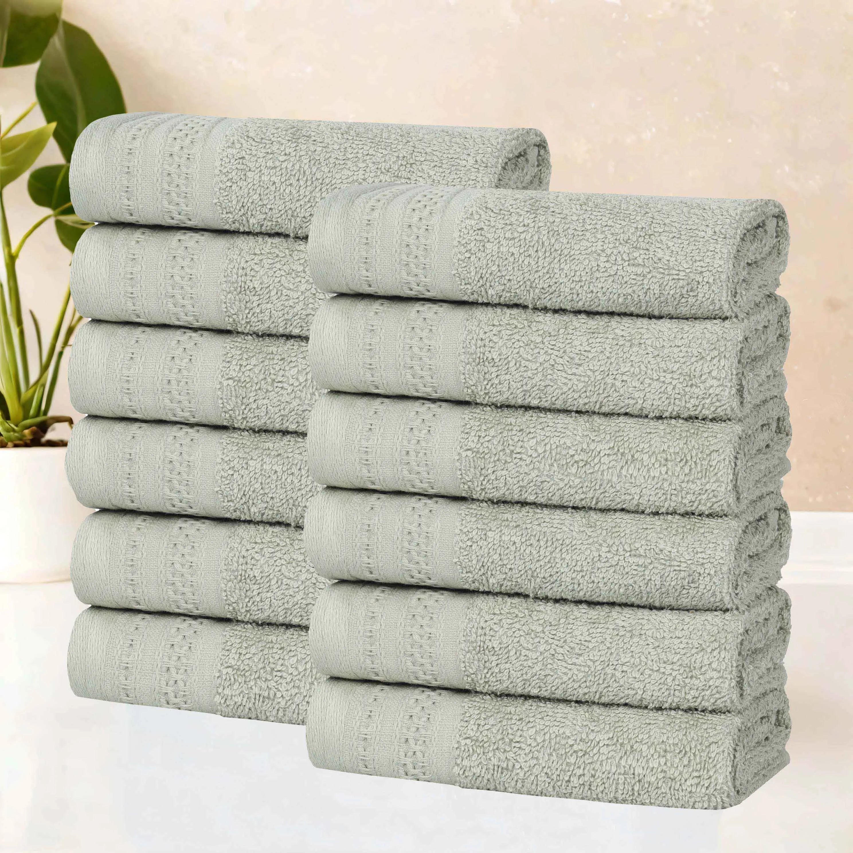 Honeycomb Textured Waffle Border Cotton Face Towels, Set of 12 - Face Towel by Superior Brand