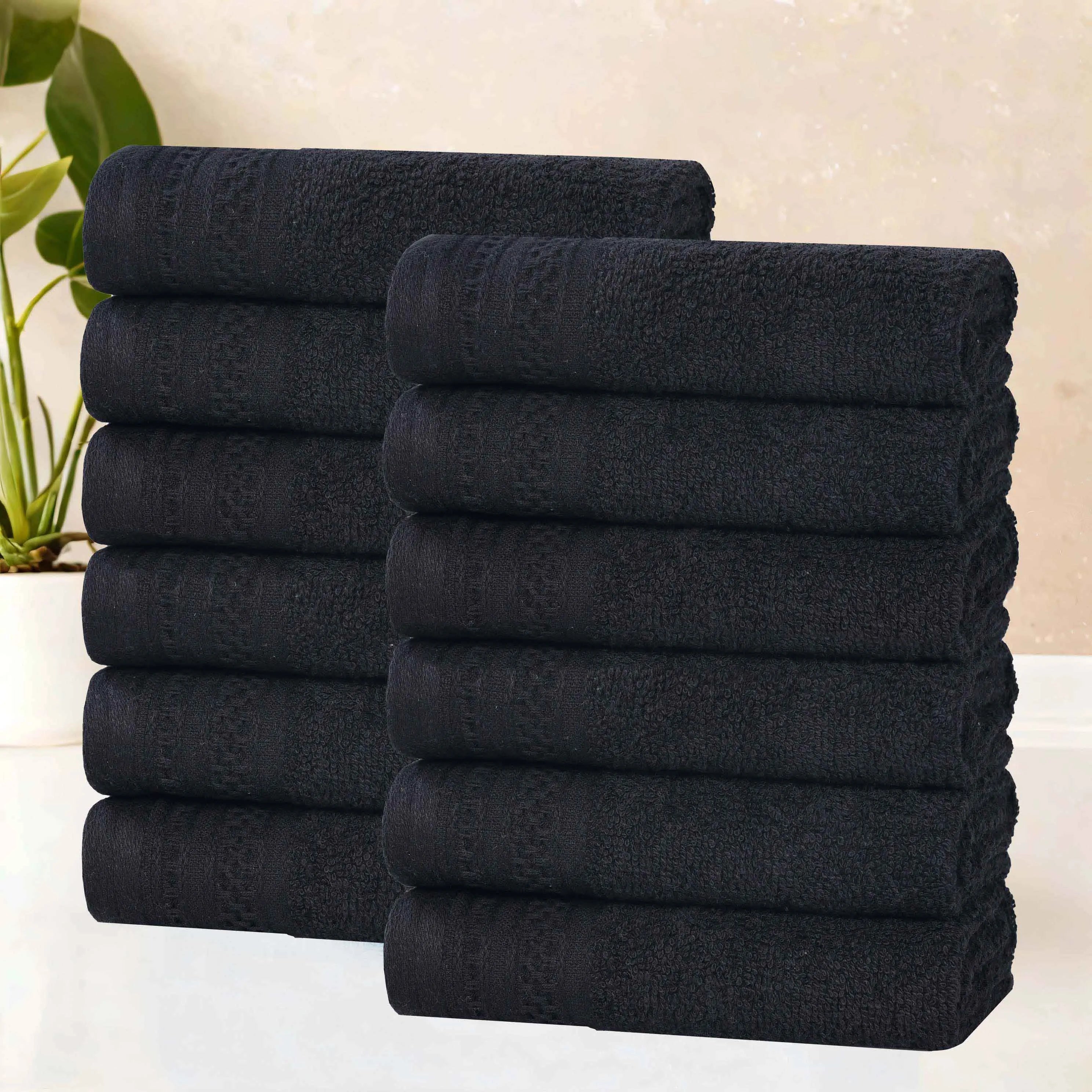 Honeycomb Textured Waffle Border Cotton Face Towels, Set of 12 - Face Towel by Superior Brand