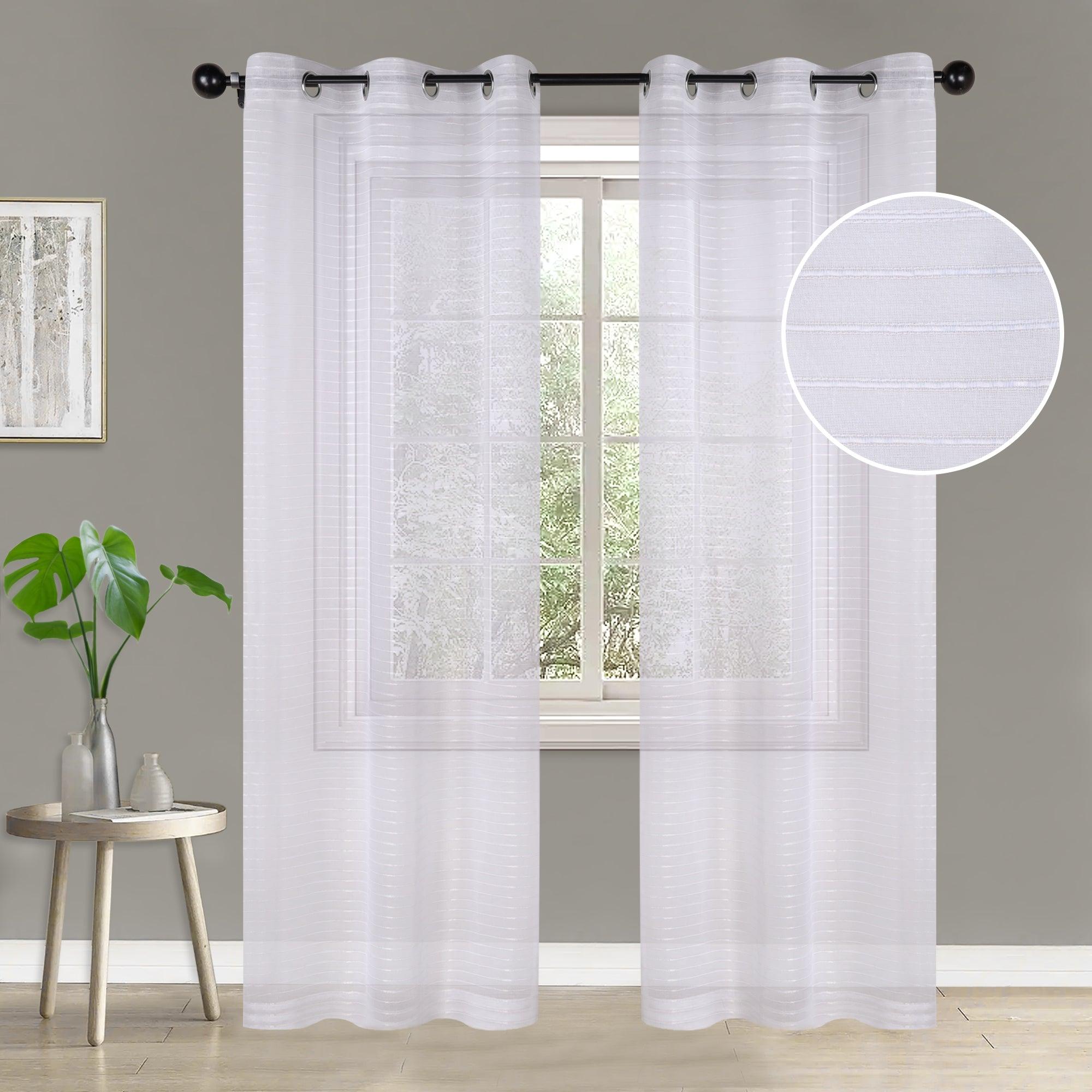 Jackson Striped Sheer Window Curtain Panels, Set of 2 - Sheer Curtains by Superior Brand