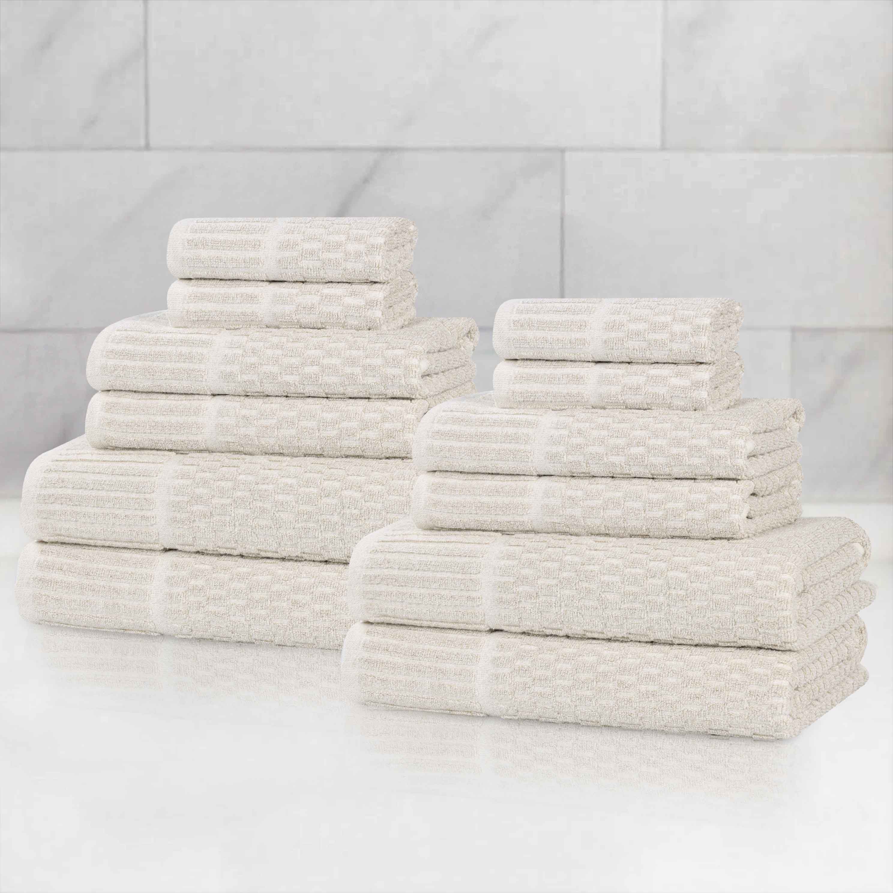 Juno Cotton Blend Textured Checkered Ribbed Border 12 Piece Towel Set - Towel Set by Superior Brand