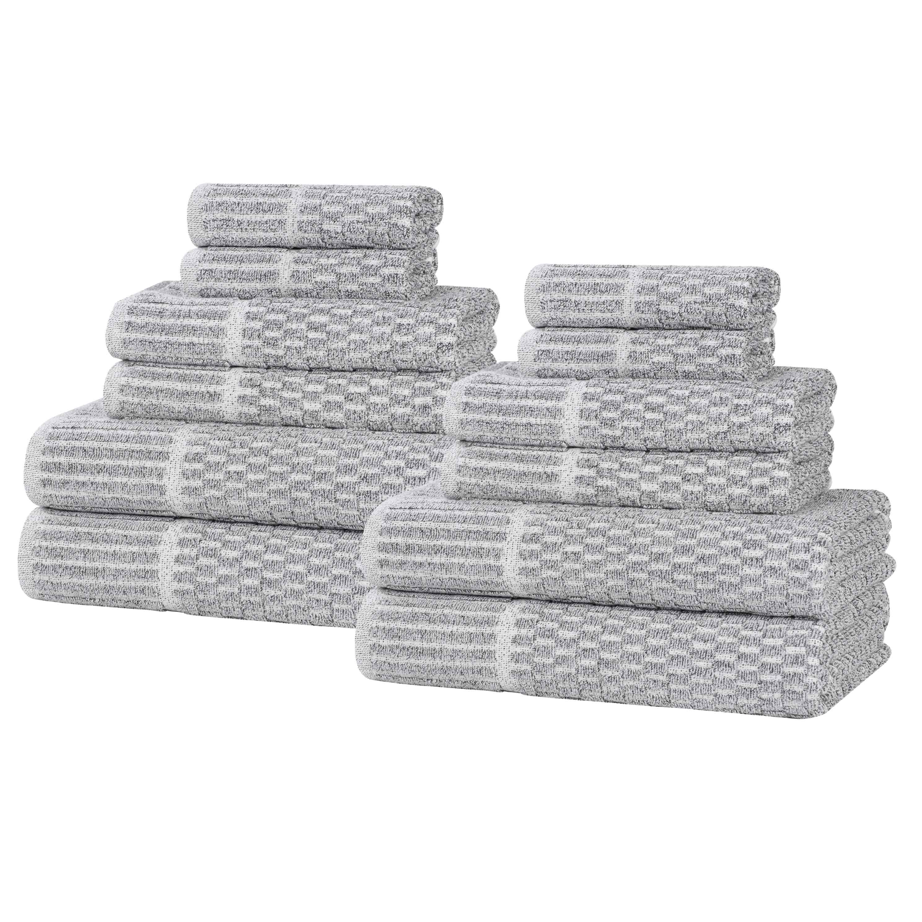 Juno Cotton Blend Textured Checkered Ribbed Border 12 Piece Towel Set - Towel Set by Superior Brand