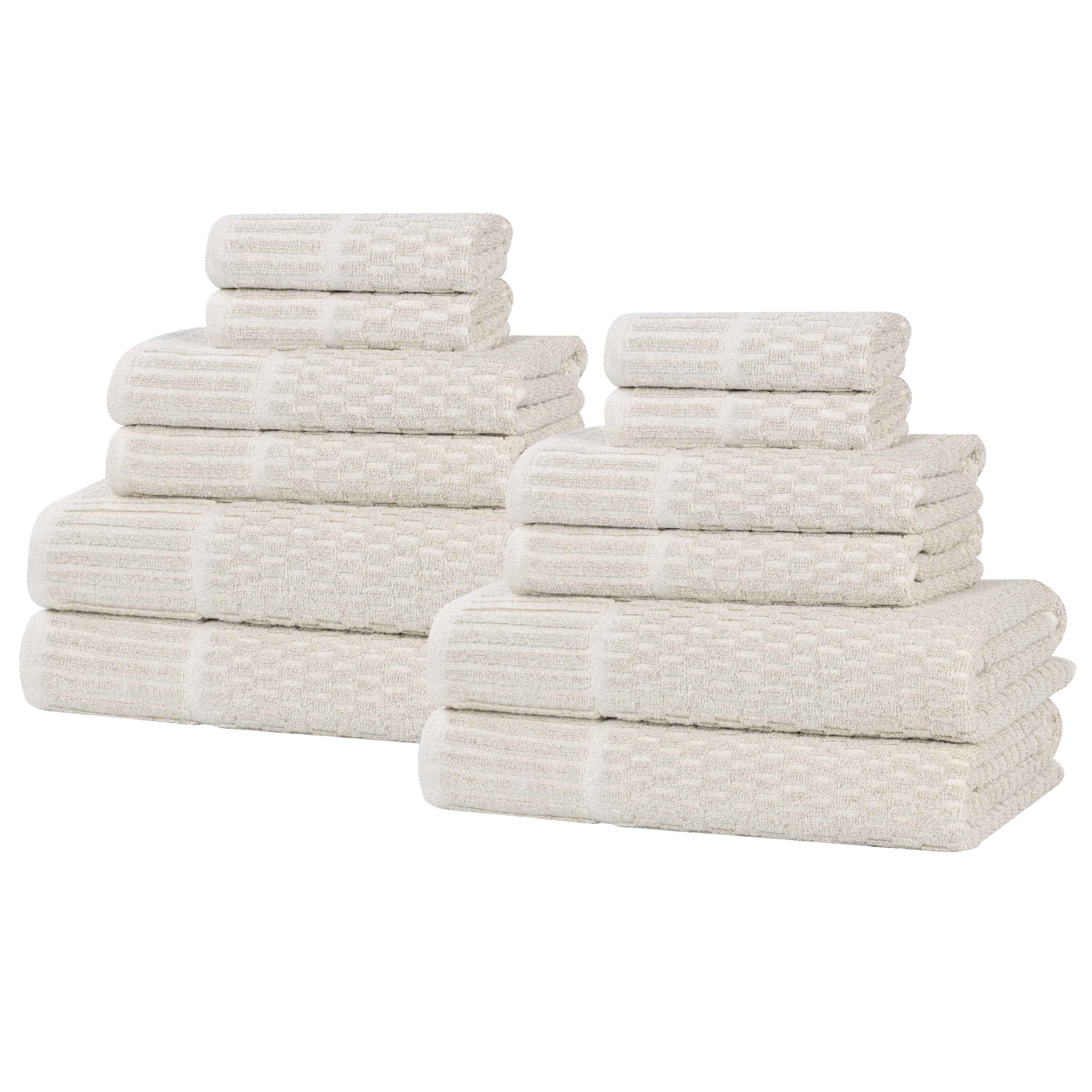 Juno Cotton Blend Textured Checkered Ribbed Border 12 Piece Towel Set - Towel Set by Superior Brand