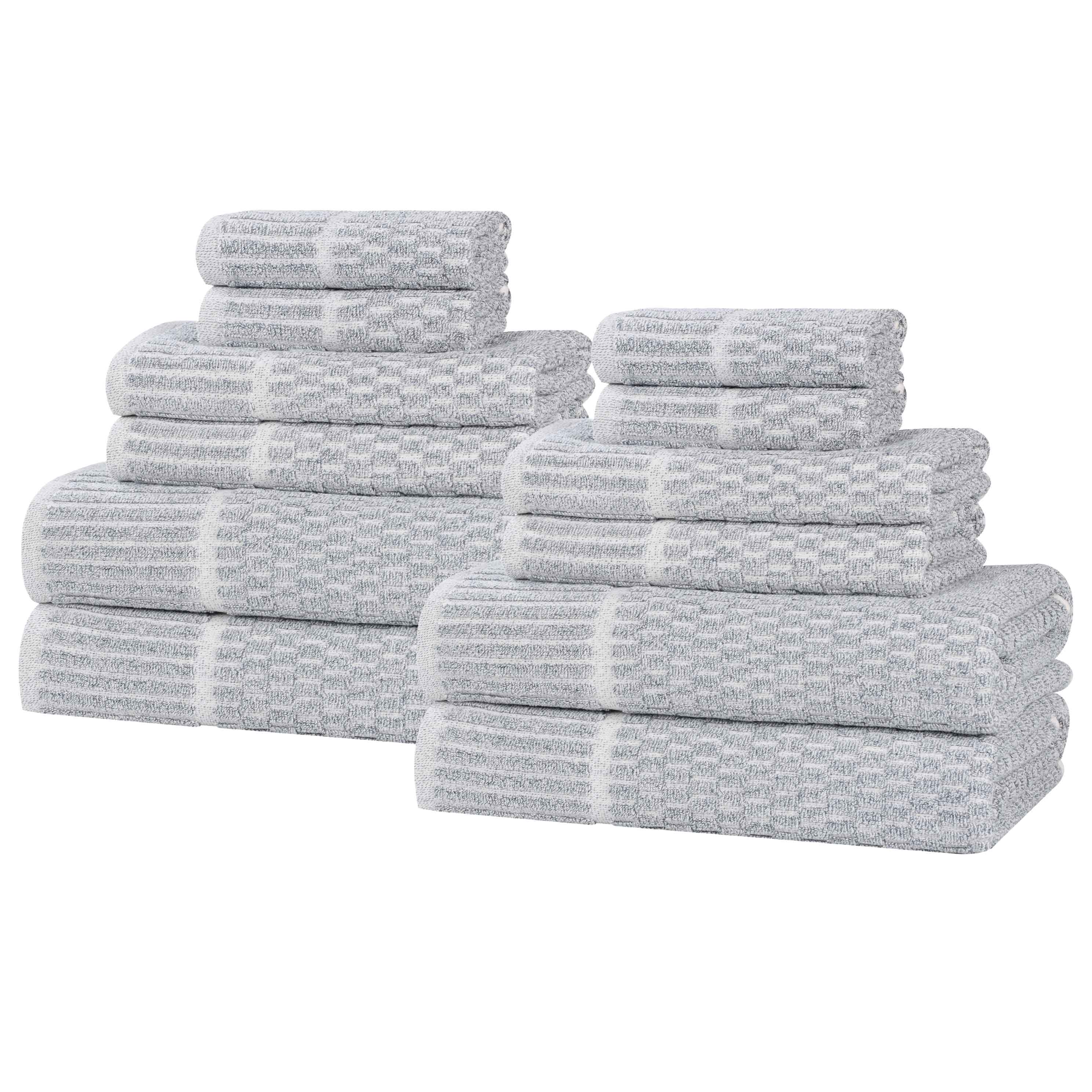 Juno Cotton Blend Textured Checkered Ribbed Border 12 Piece Towel Set - Towel Set by Superior Brand