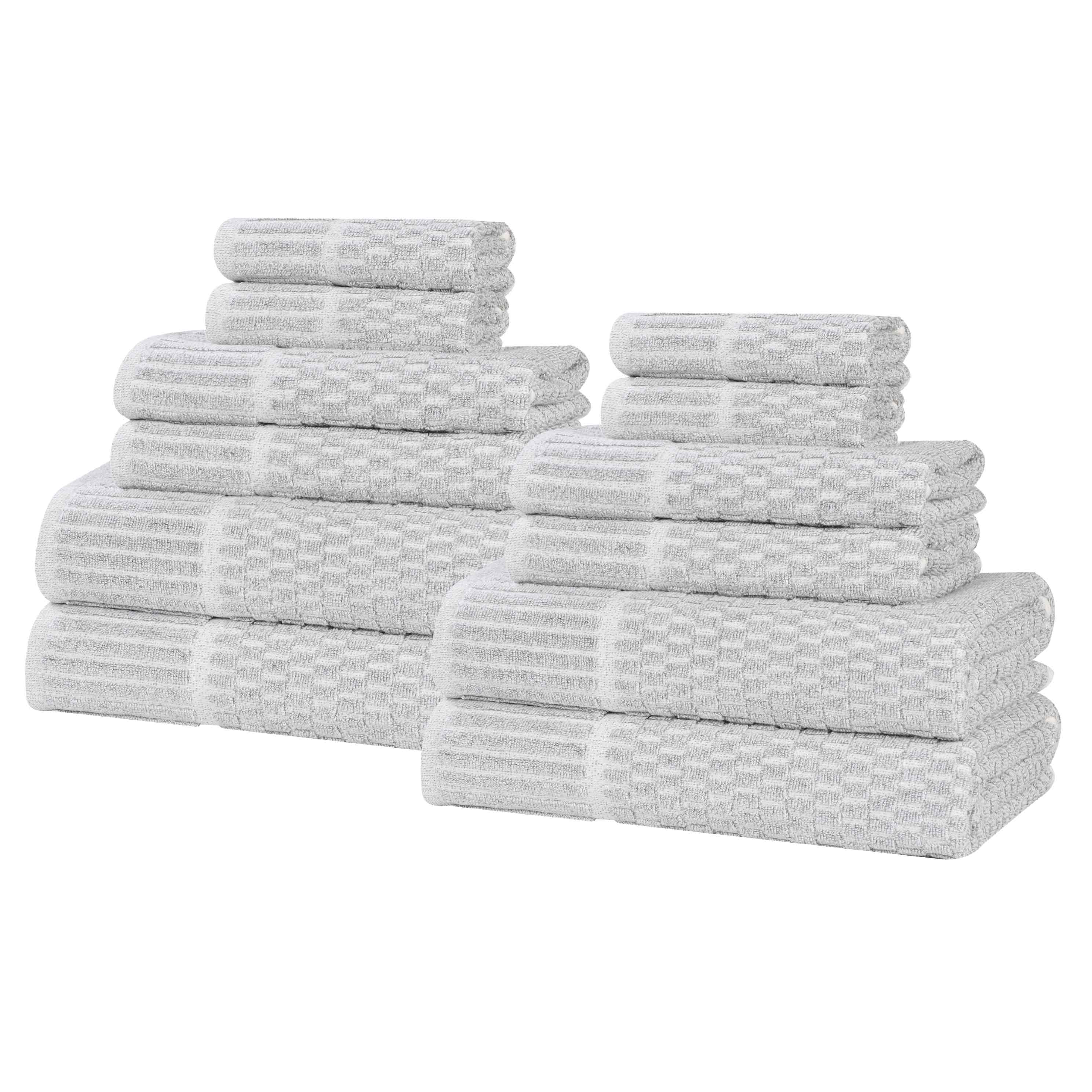 Juno Cotton Blend Textured Checkered Ribbed Border 12 Piece Towel Set - Towel Set by Superior Brand