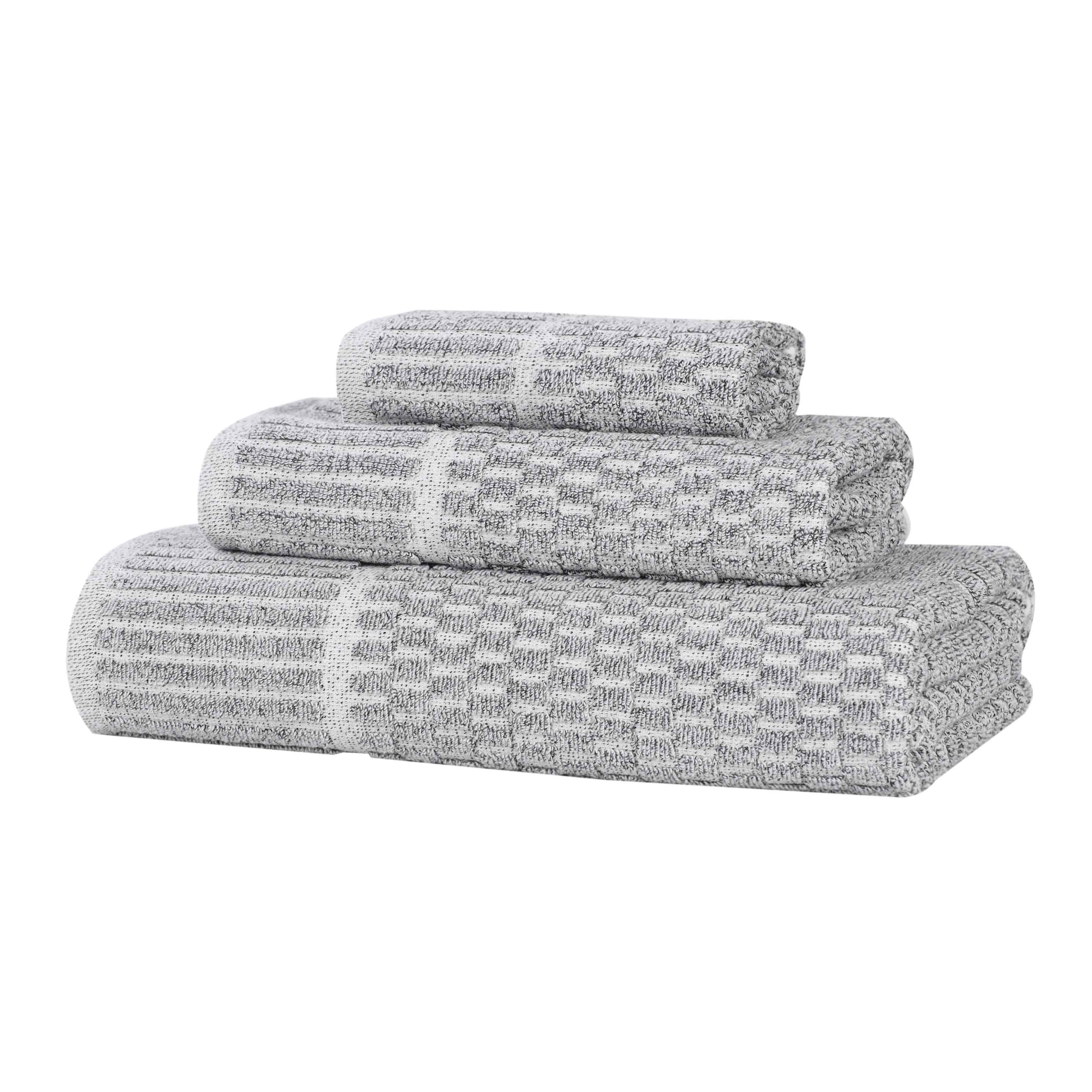Juno Cotton Blend Textured Checkered Ribbed Border 3 Piece Towel Set - Towel Set by Superior