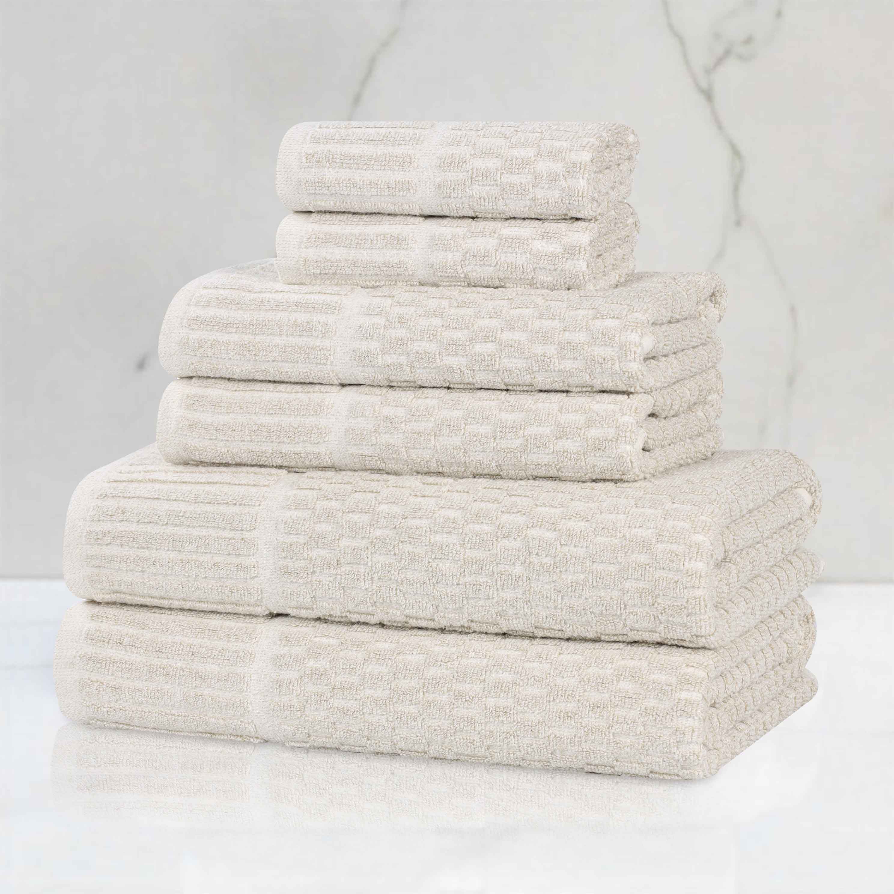 Juno Cotton Blend Textured Checkered Ribbed Border 6 Piece Towel Set - Towel Set by Superior Brand