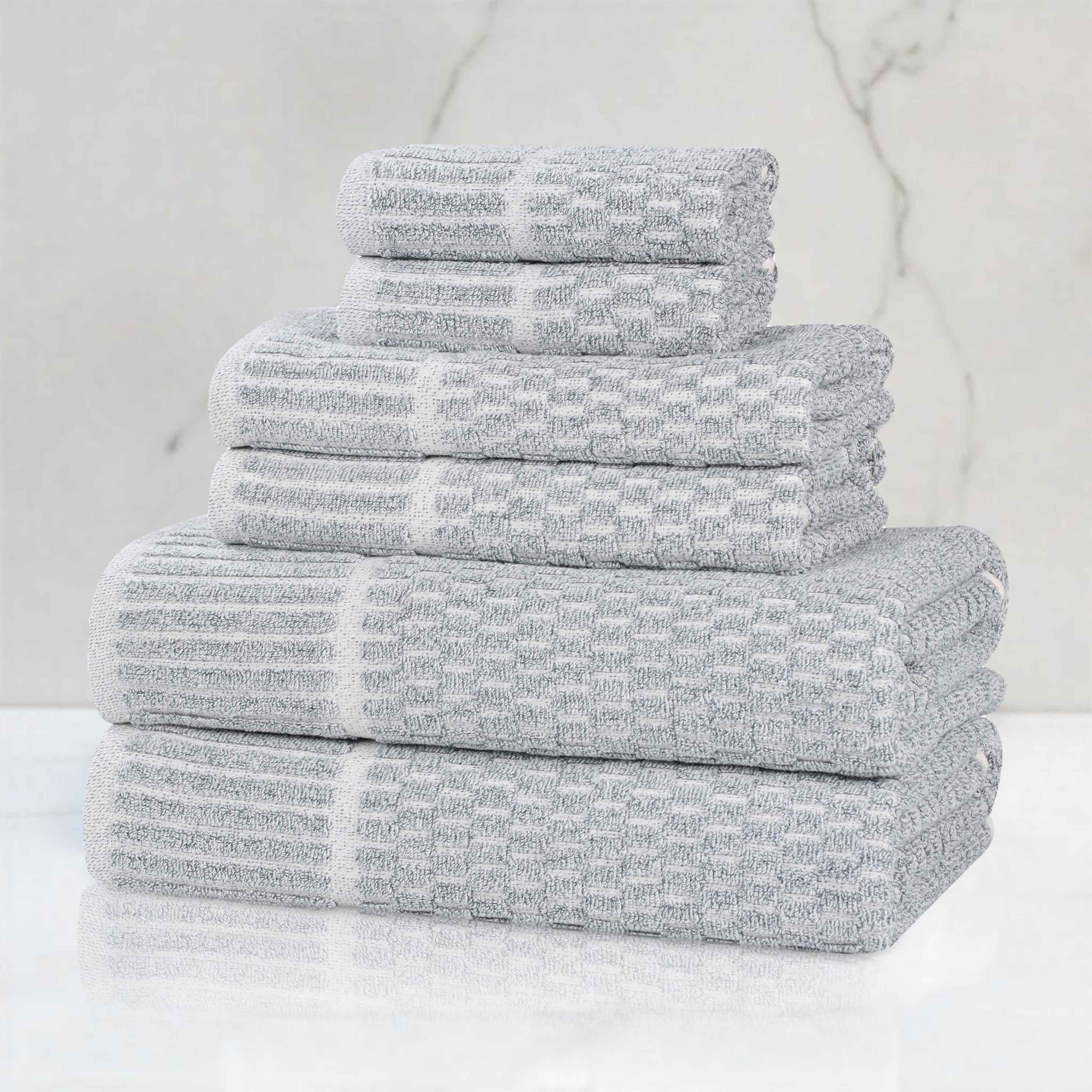 Juno Cotton Blend Textured Checkered Ribbed Border 6 Piece Towel Set - Towel Set by Superior Brand