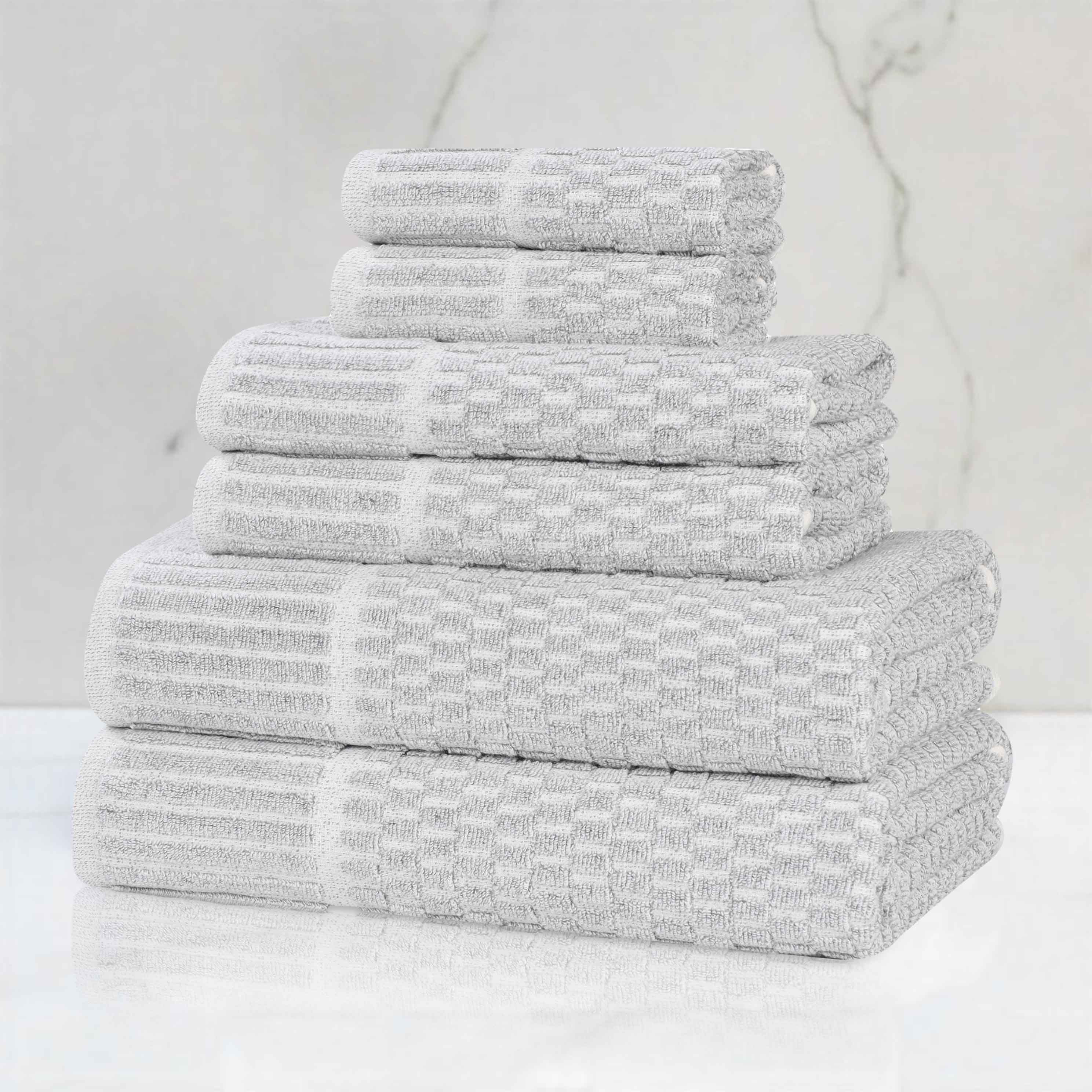Juno Cotton Blend Textured Checkered Ribbed Border 6 Piece Towel Set - Towel Set by Superior Brand