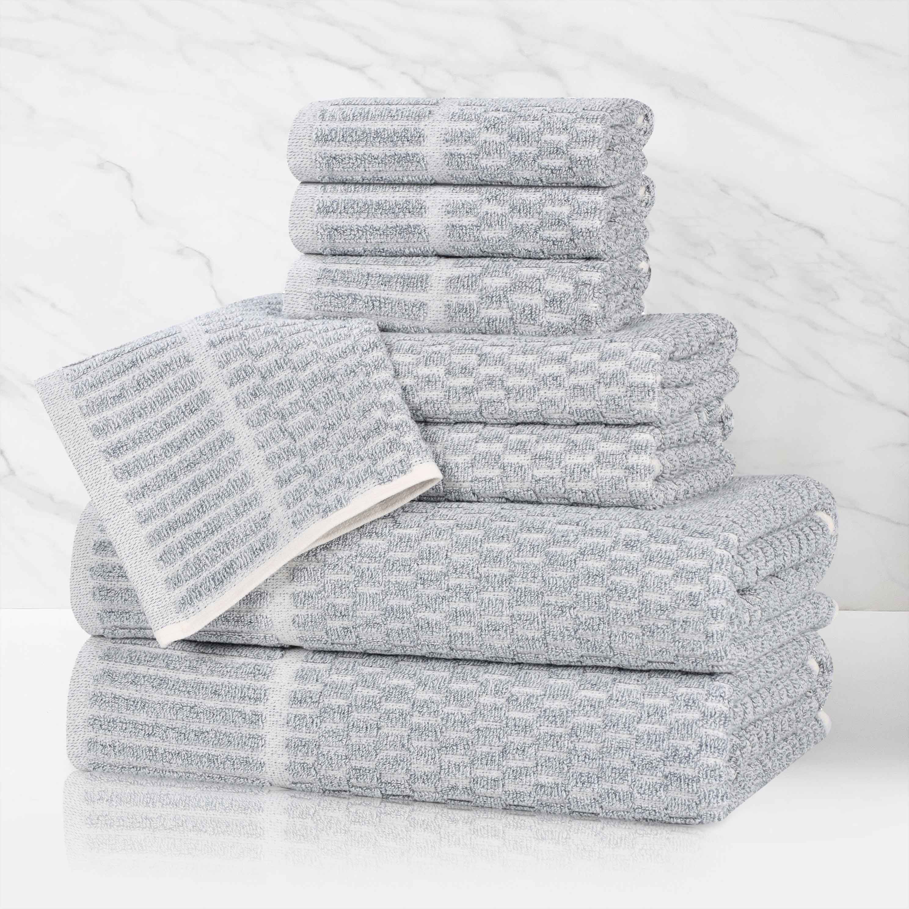 Juno Cotton Blend Textured Checkered Ribbed Border 8 Piece Towel Set - Towel Set by Superior Brand
