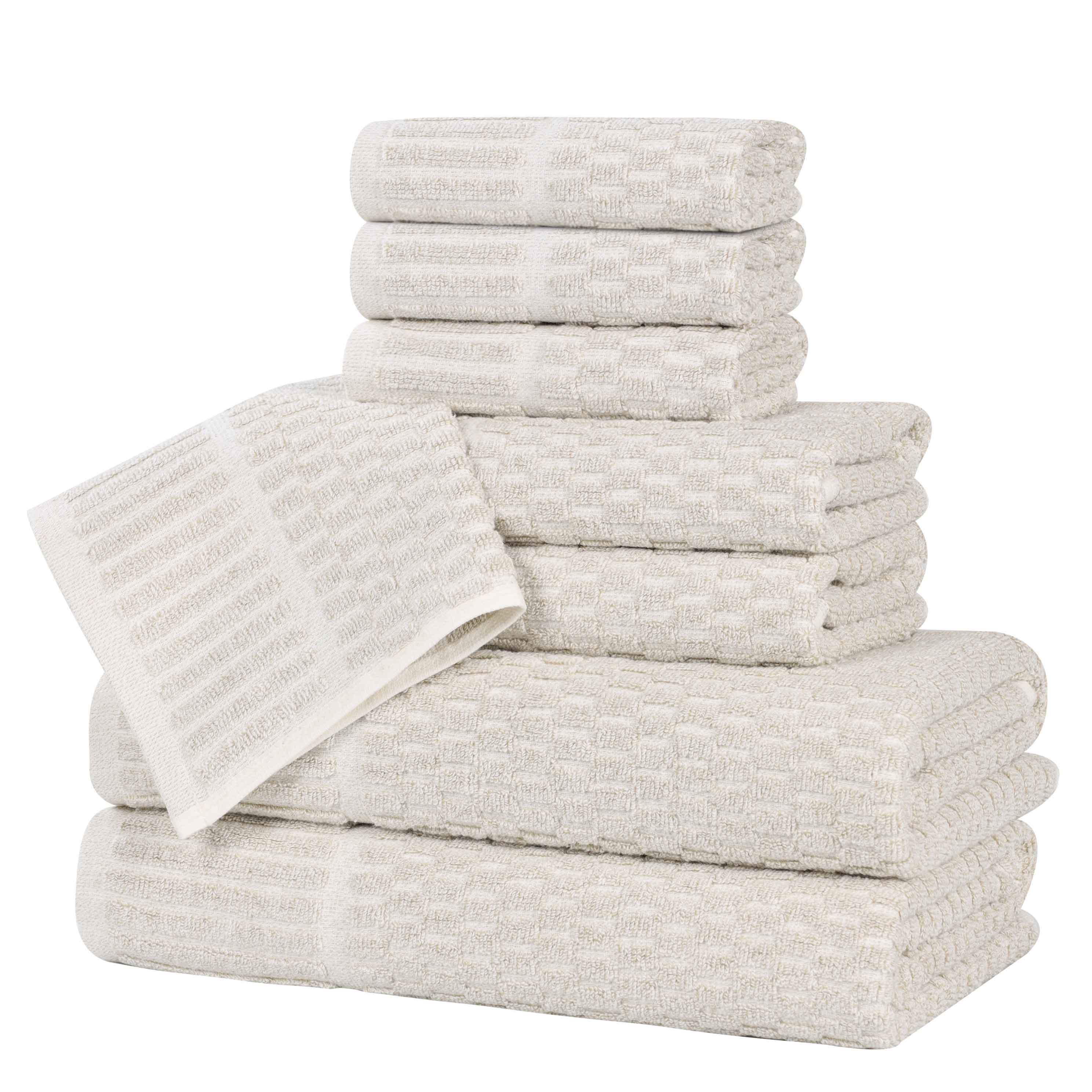 Juno Cotton Blend Textured Checkered Ribbed Border 8 Piece Towel Set - Towel Set by Superior Brand