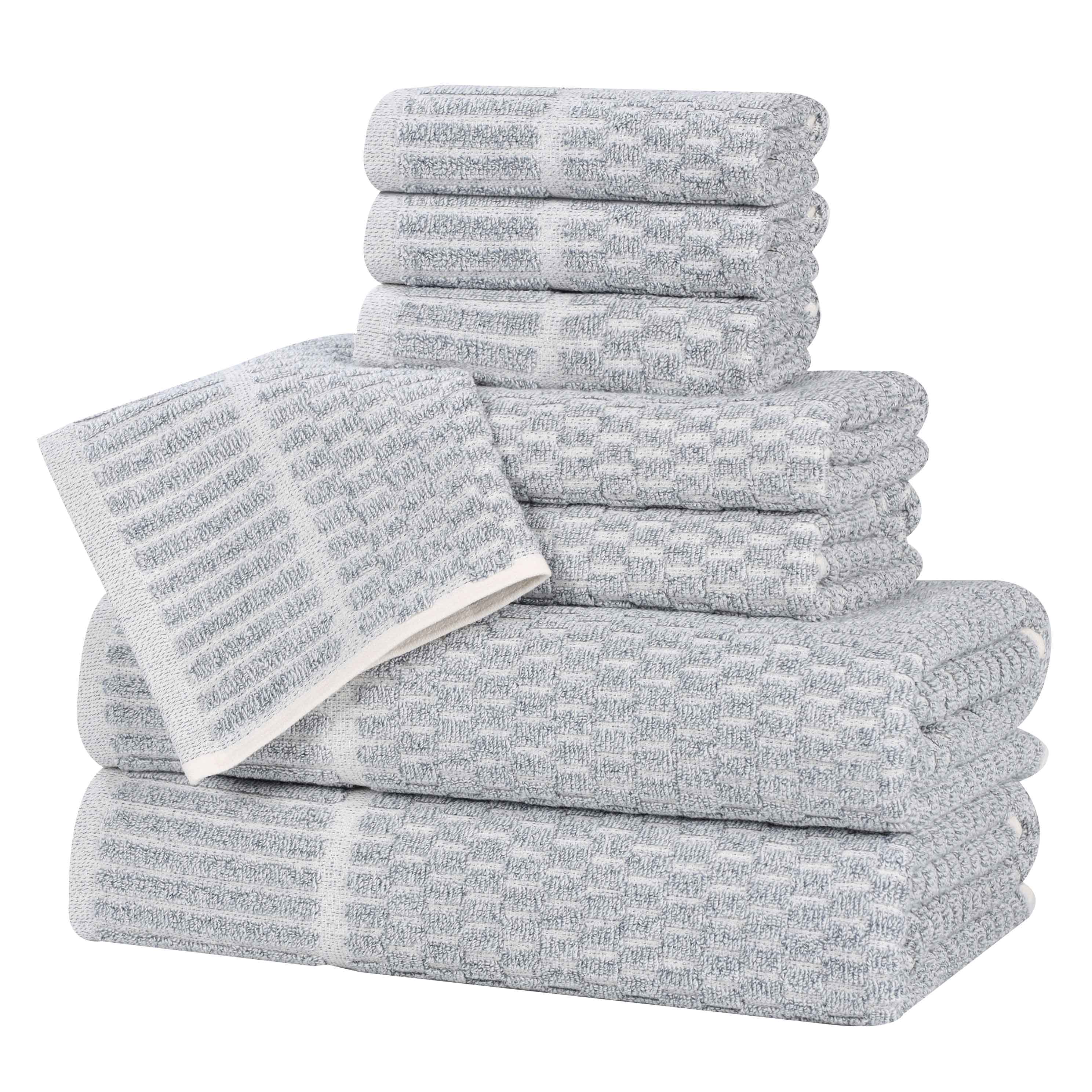 Juno Cotton Blend Textured Checkered Ribbed Border 8 Piece Towel Set - Towel Set by Superior Brand
