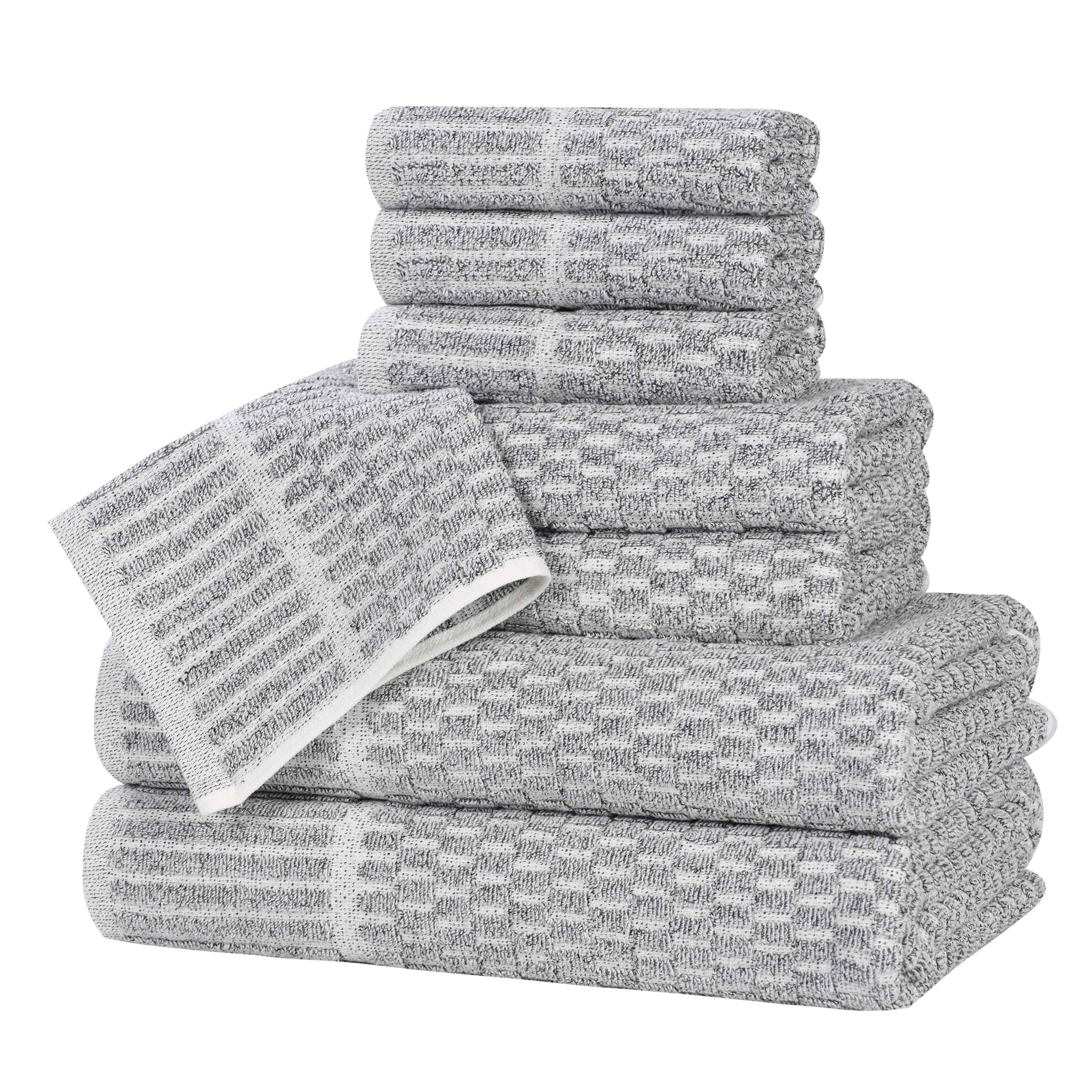 Juno Cotton Blend Textured Checkered Ribbed Border 8 Piece Towel Set - Towel Set by Superior Brand