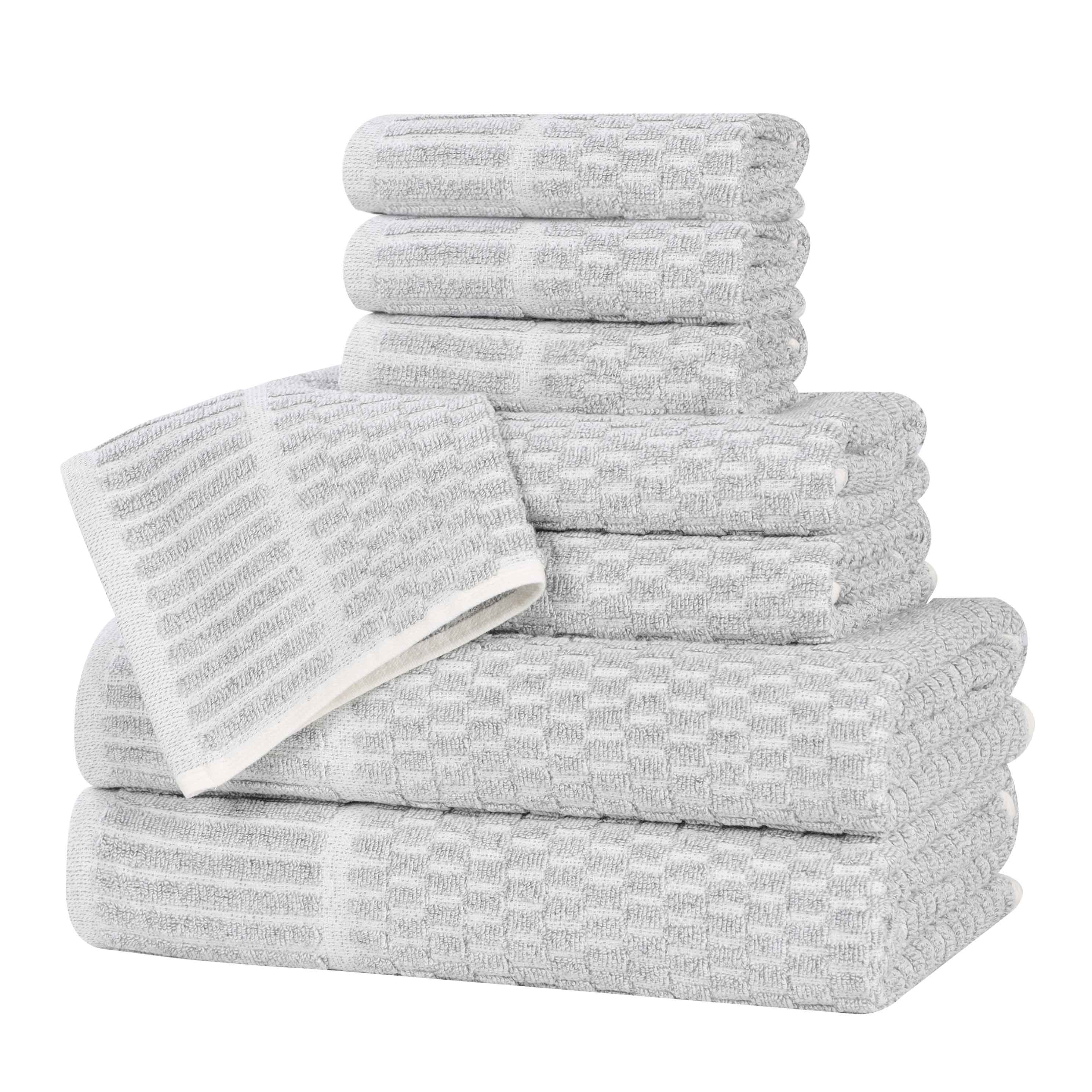 Juno Cotton Blend Textured Checkered Ribbed Border 8 Piece Towel Set - Towel Set by Superior Brand