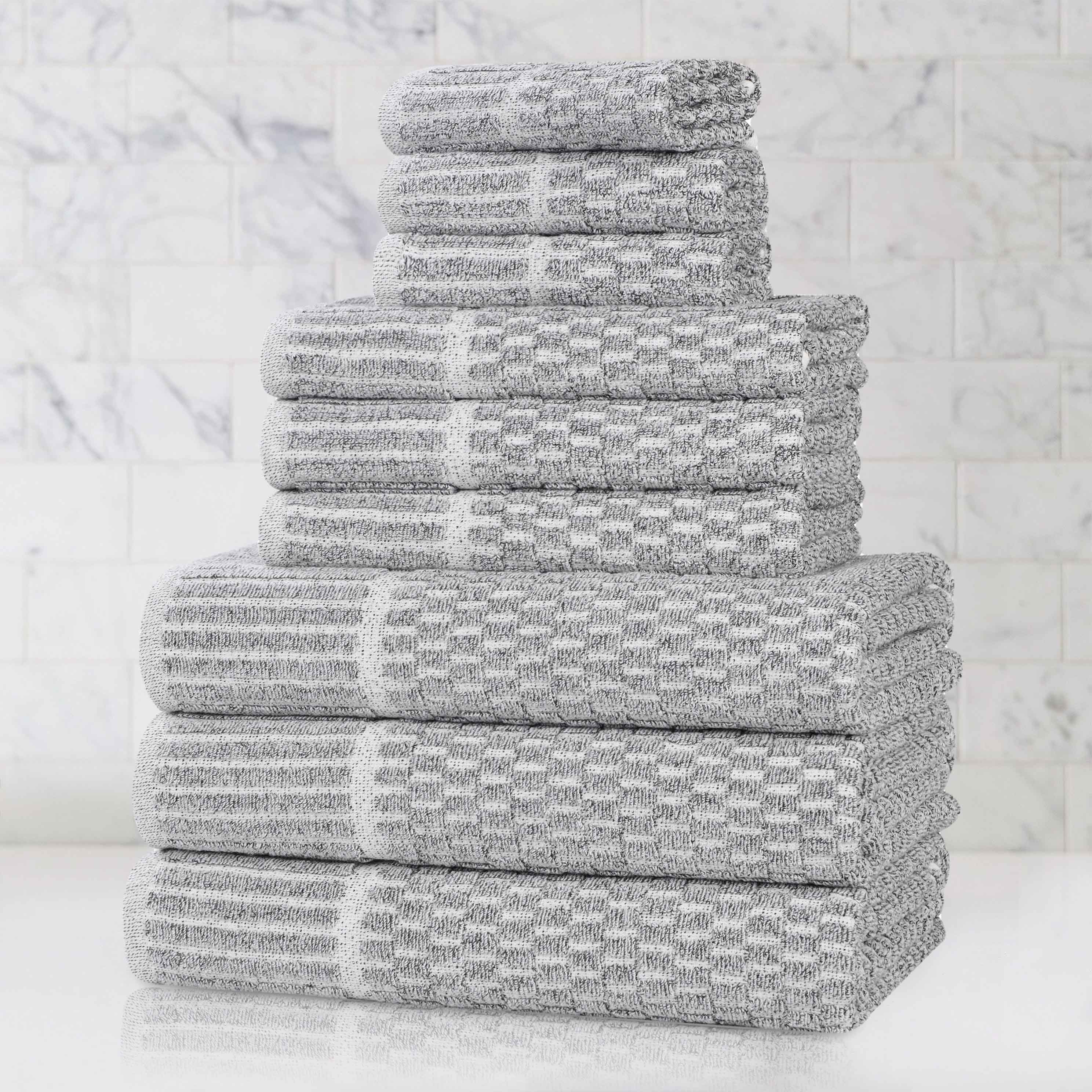 Juno Cotton Blend Textured Checkered Ribbed Border 9 Piece Towel Set - Towel Set by Superior Brand
