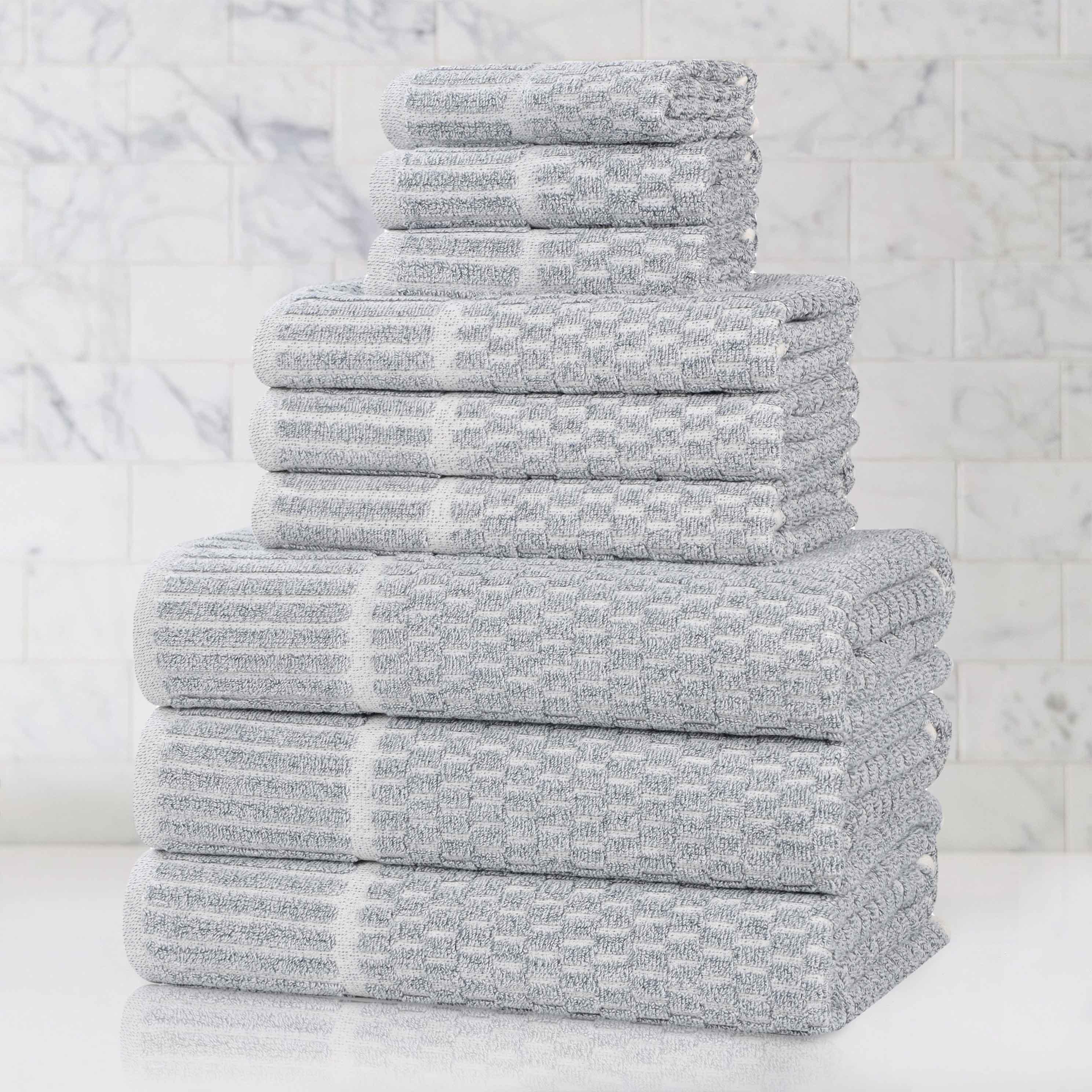 Juno Cotton Blend Textured Checkered Ribbed Border 9 Piece Towel Set - Towel Set by Superior Brand