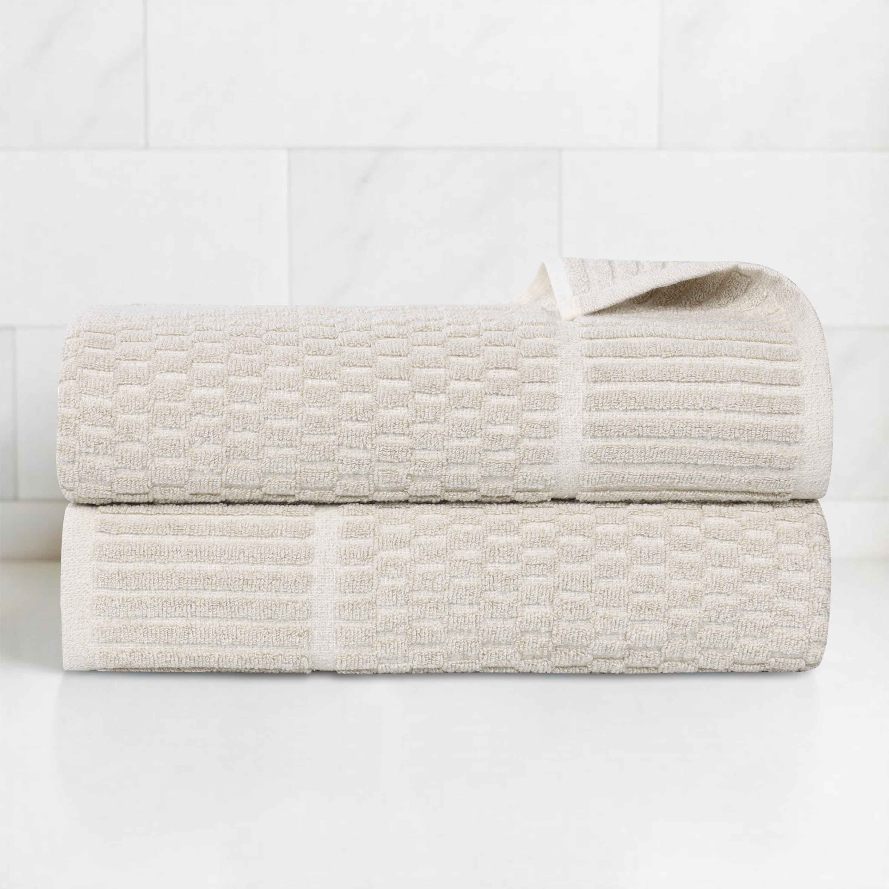 Cotton Blend Textured Checkered Bath Towel Set of 2 - Bath Towel by Superior Brand