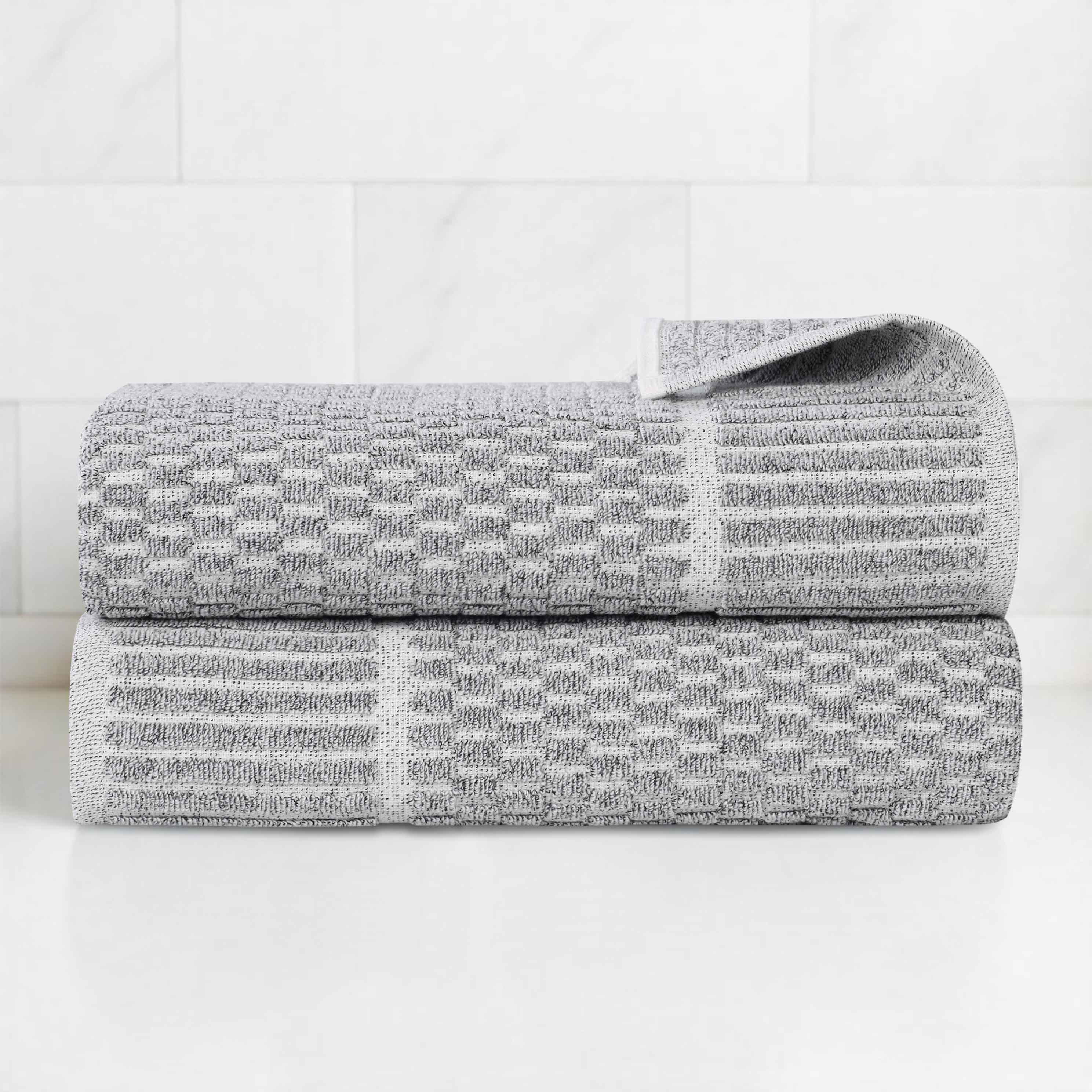 Cotton Blend Textured Checkered Bath Towel Set of 2 - Bath Towel by Superior Brand