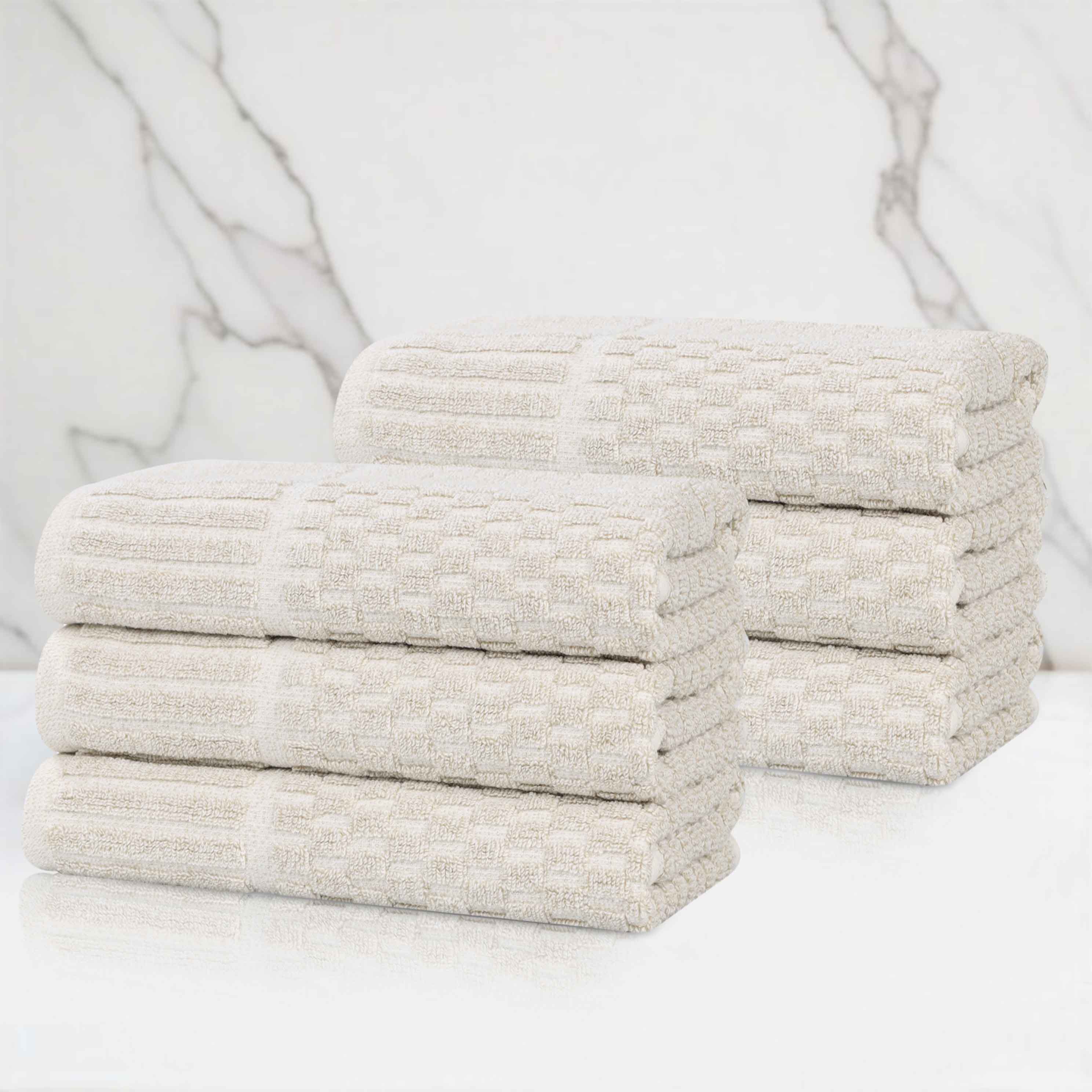 Juno Cotton Blend Textured Checkered Ribbed Border Hand Towels, Set of 6 - Hand Towel by Superior Brand