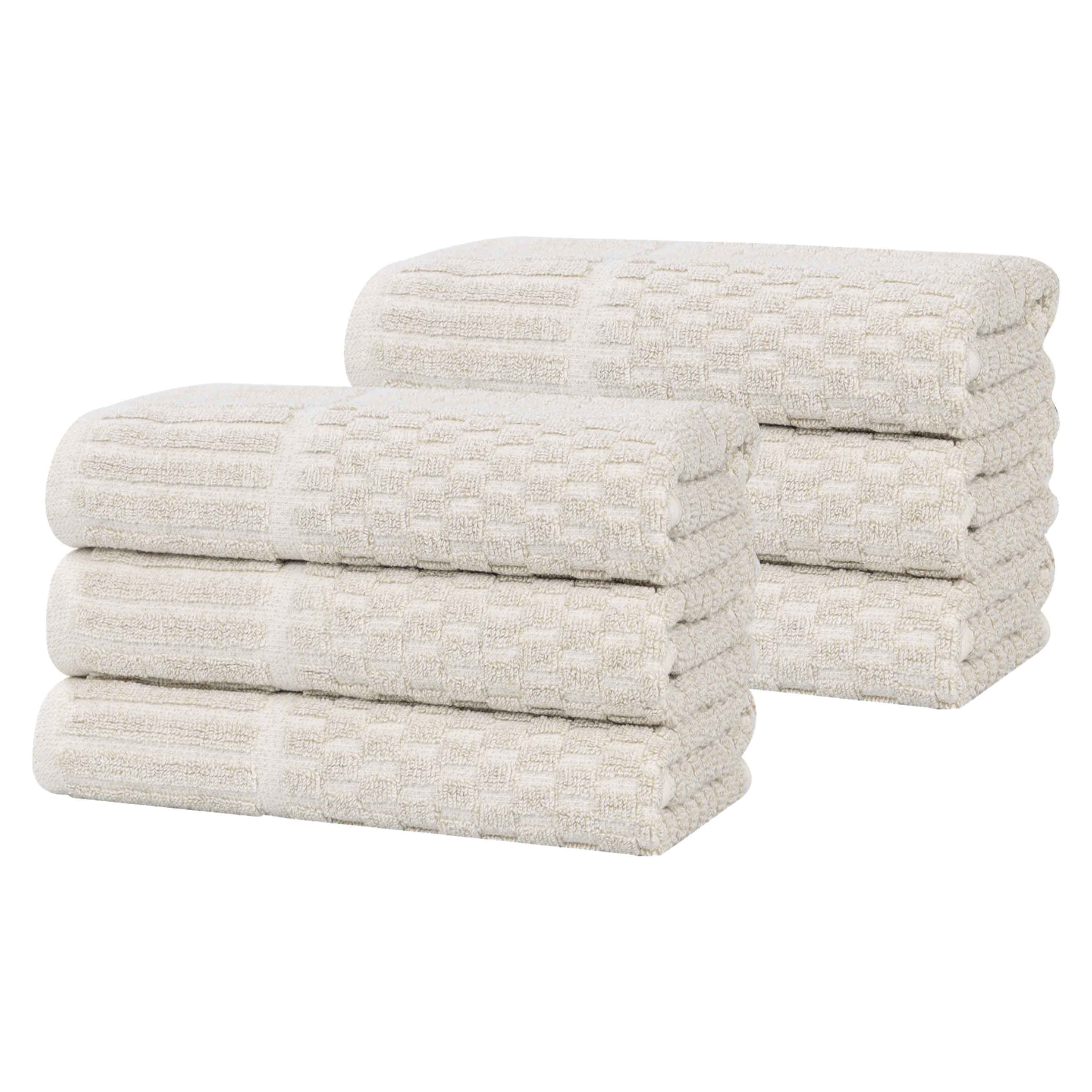 Juno Cotton Blend Textured Checkered Ribbed Border Hand Towels, Set of 6 - Hand Towel by Superior Brand