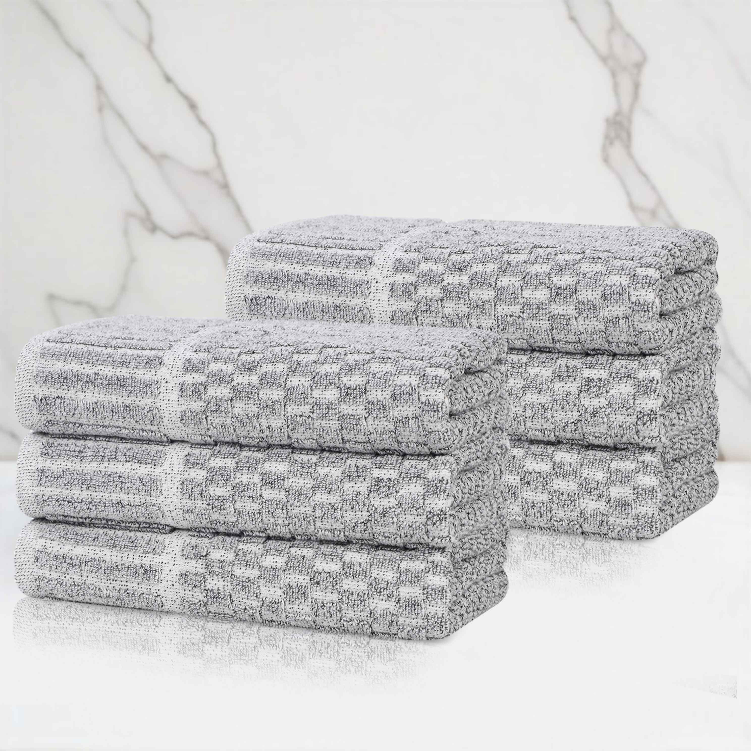 Juno Cotton Blend Textured Checkered Ribbed Border Hand Towels, Set of 6 - Hand Towel by Superior Brand