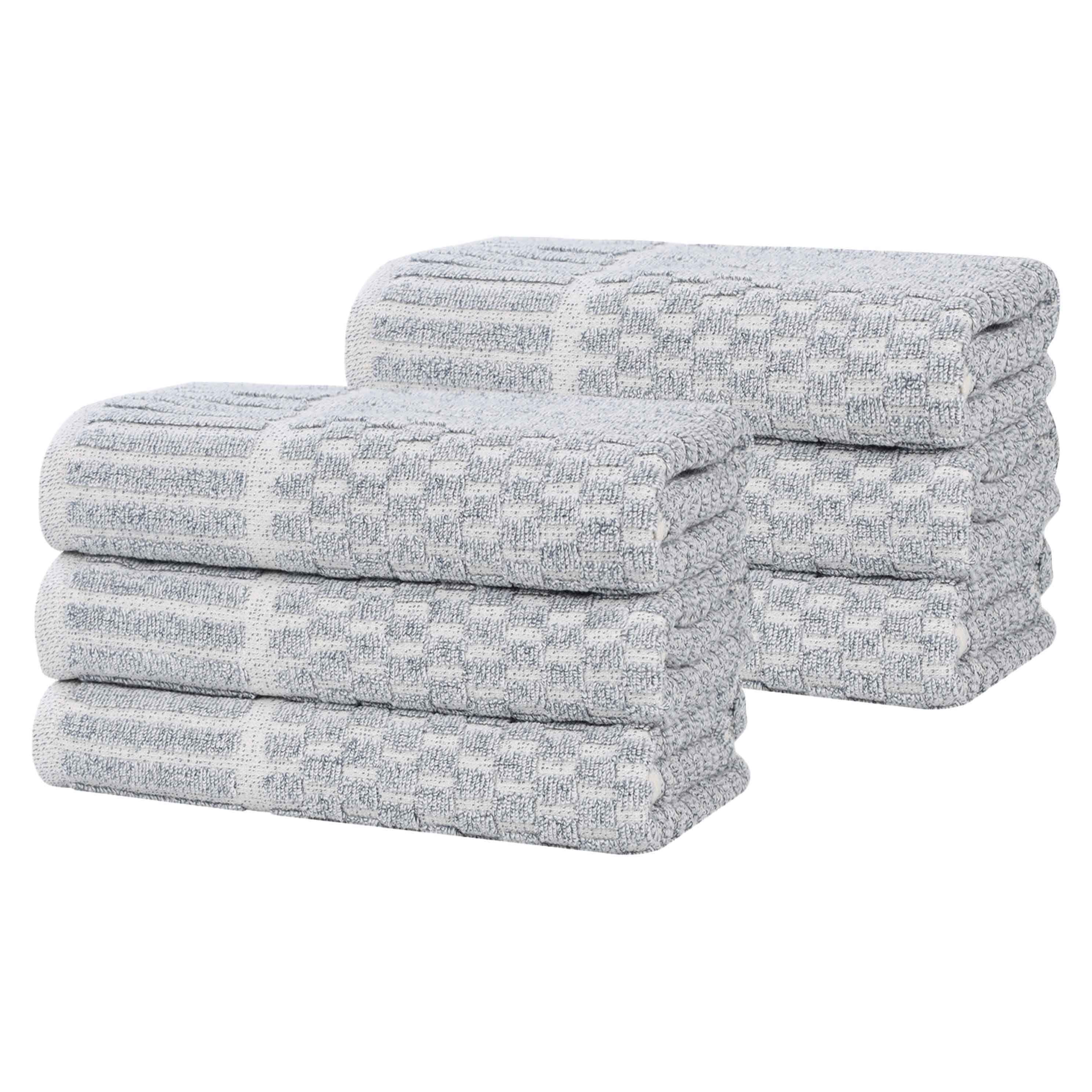 Juno Cotton Blend Textured Checkered Ribbed Border Hand Towels, Set of 6 - Hand Towel by Superior Brand
