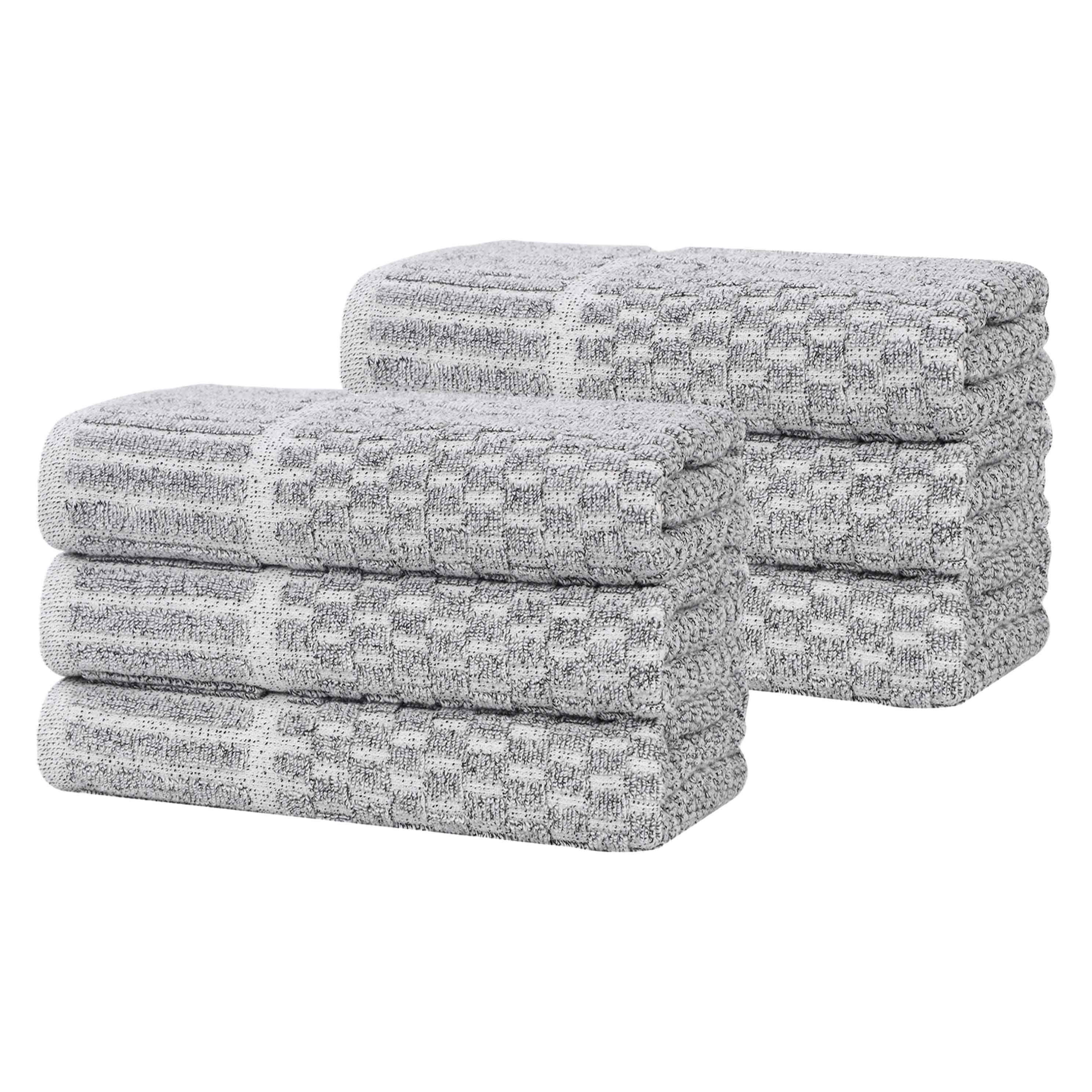 Juno Cotton Blend Textured Checkered Ribbed Border Hand Towels, Set of 6 - Hand Towel by Superior Brand